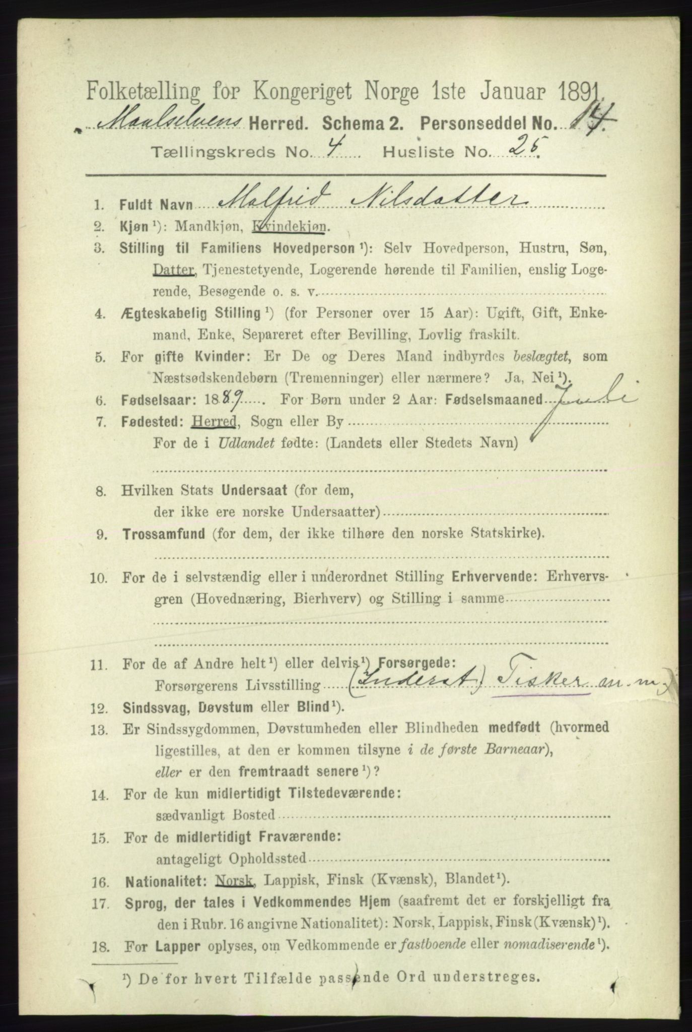 RA, 1891 census for 1924 Målselv, 1891, p. 1266