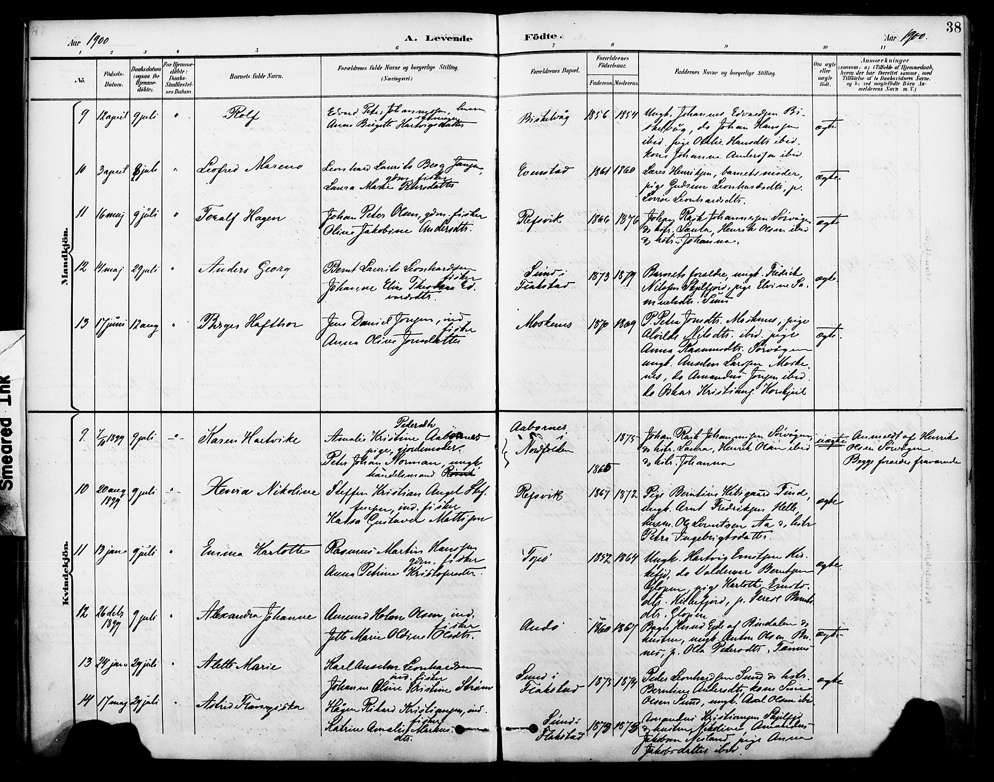 Ministerialprotokoller, klokkerbøker og fødselsregistre - Nordland, AV/SAT-A-1459/886/L1220: Parish register (official) no. 886A02, 1892-1903, p. 38