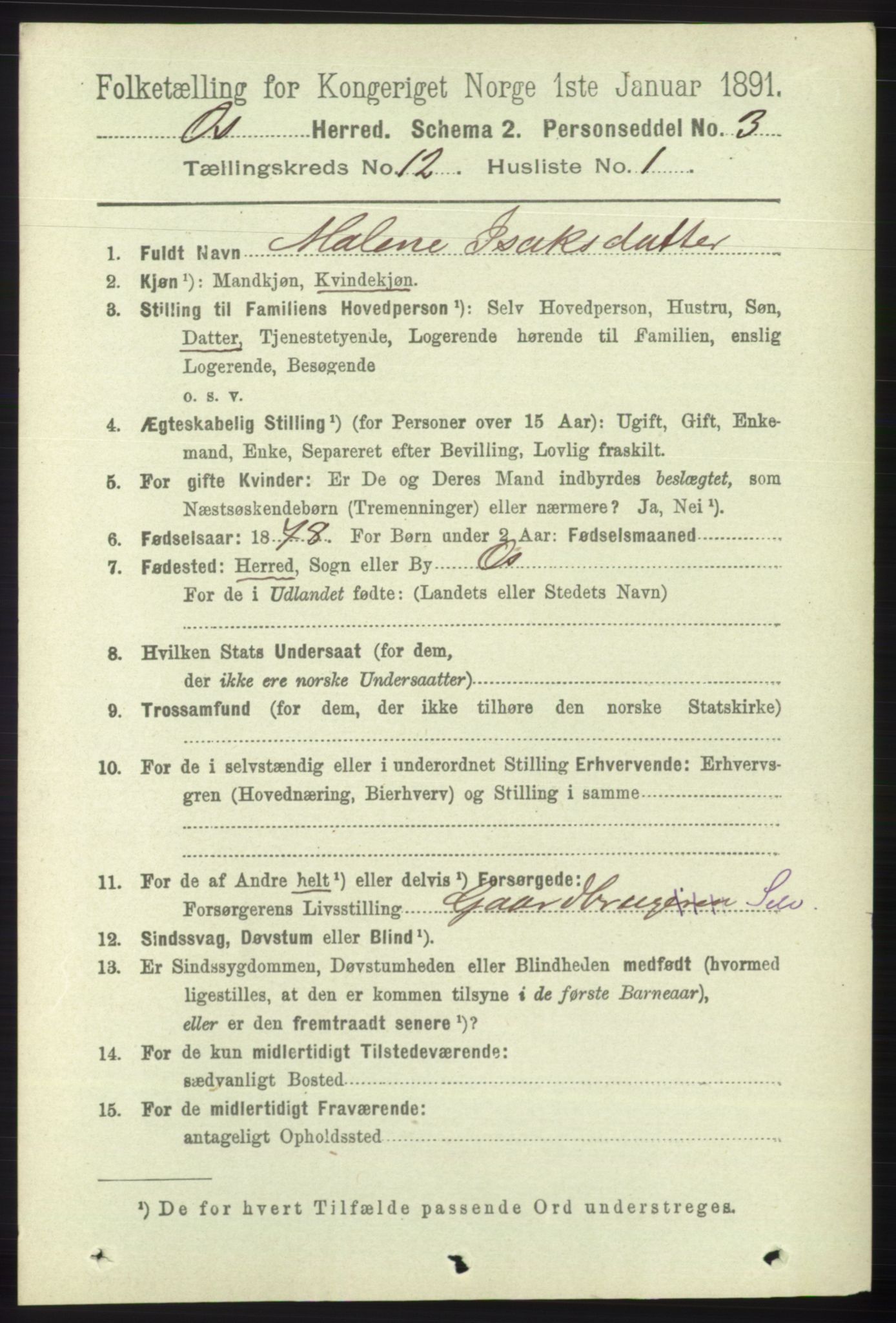 RA, 1891 census for 1243 Os, 1891, p. 2731