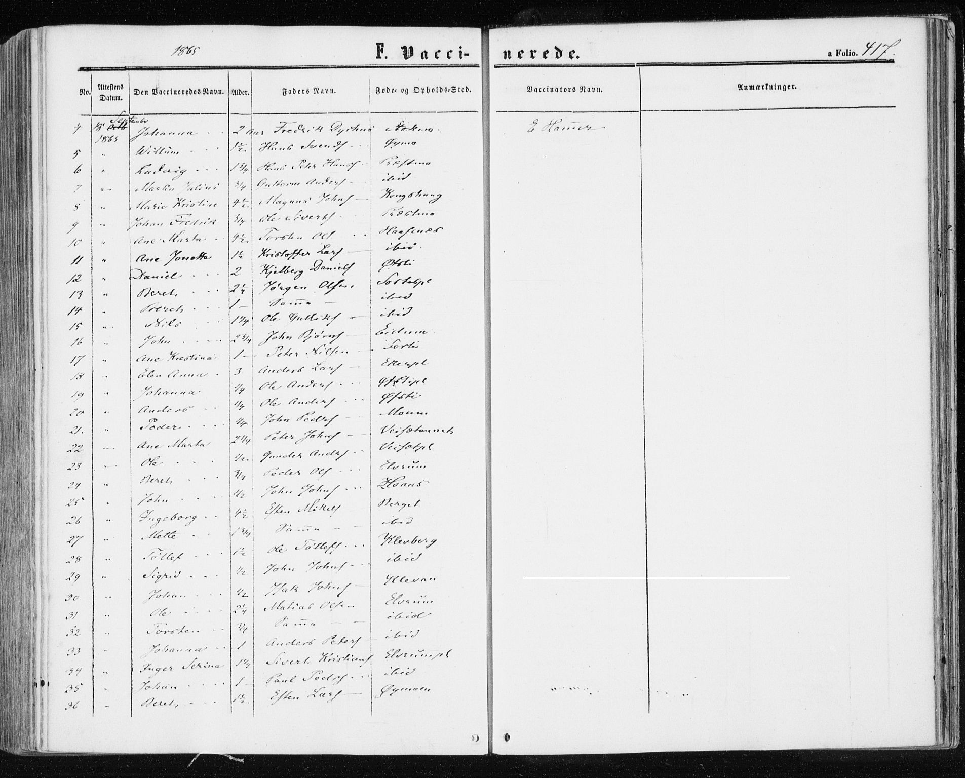Ministerialprotokoller, klokkerbøker og fødselsregistre - Nord-Trøndelag, SAT/A-1458/709/L0075: Parish register (official) no. 709A15, 1859-1870, p. 417