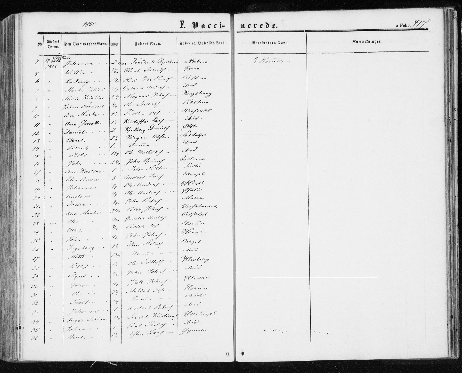 Ministerialprotokoller, klokkerbøker og fødselsregistre - Nord-Trøndelag, AV/SAT-A-1458/709/L0075: Parish register (official) no. 709A15, 1859-1870, p. 417