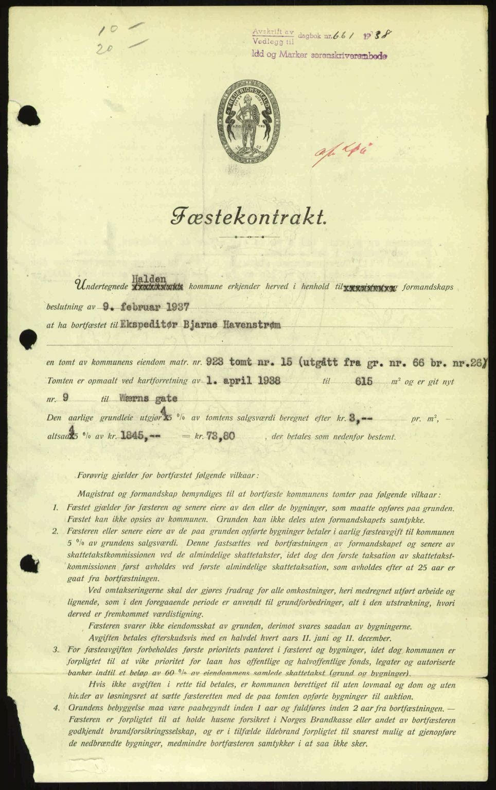 Idd og Marker sorenskriveri, AV/SAO-A-10283/G/Gb/Gbb/L0002: Mortgage book no. A2, 1937-1938, Diary no: : 661/1938