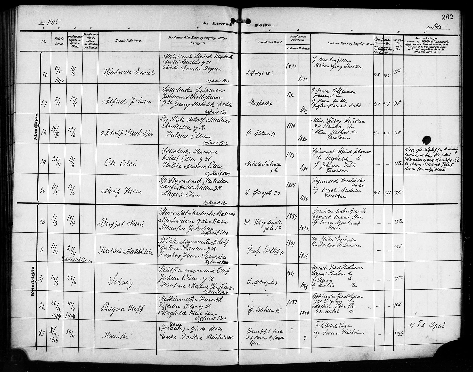 Korskirken sokneprestembete, AV/SAB-A-76101/H/Hab: Parish register (copy) no. B 11, 1905-1916, p. 262