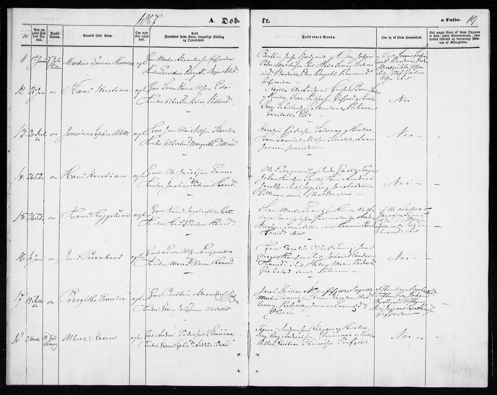 Lenvik sokneprestembete, AV/SATØ-S-1310/H/Ha/Haa/L0009kirke: Parish register (official) no. 9, 1866-1873, p. 19
