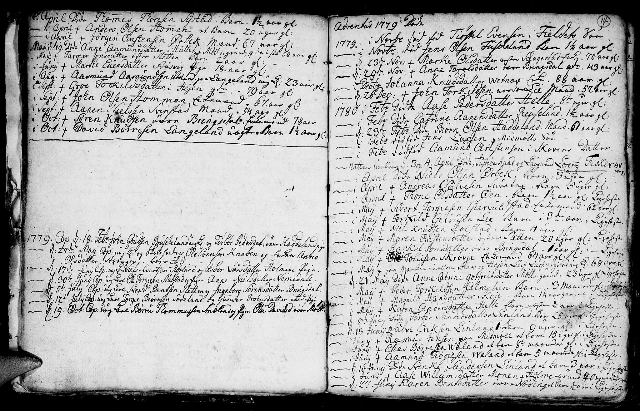 Holum sokneprestkontor, SAK/1111-0022/F/Fb/Fba/L0001: Parish register (copy) no. B 1 /1, 1770-1820, p. 14