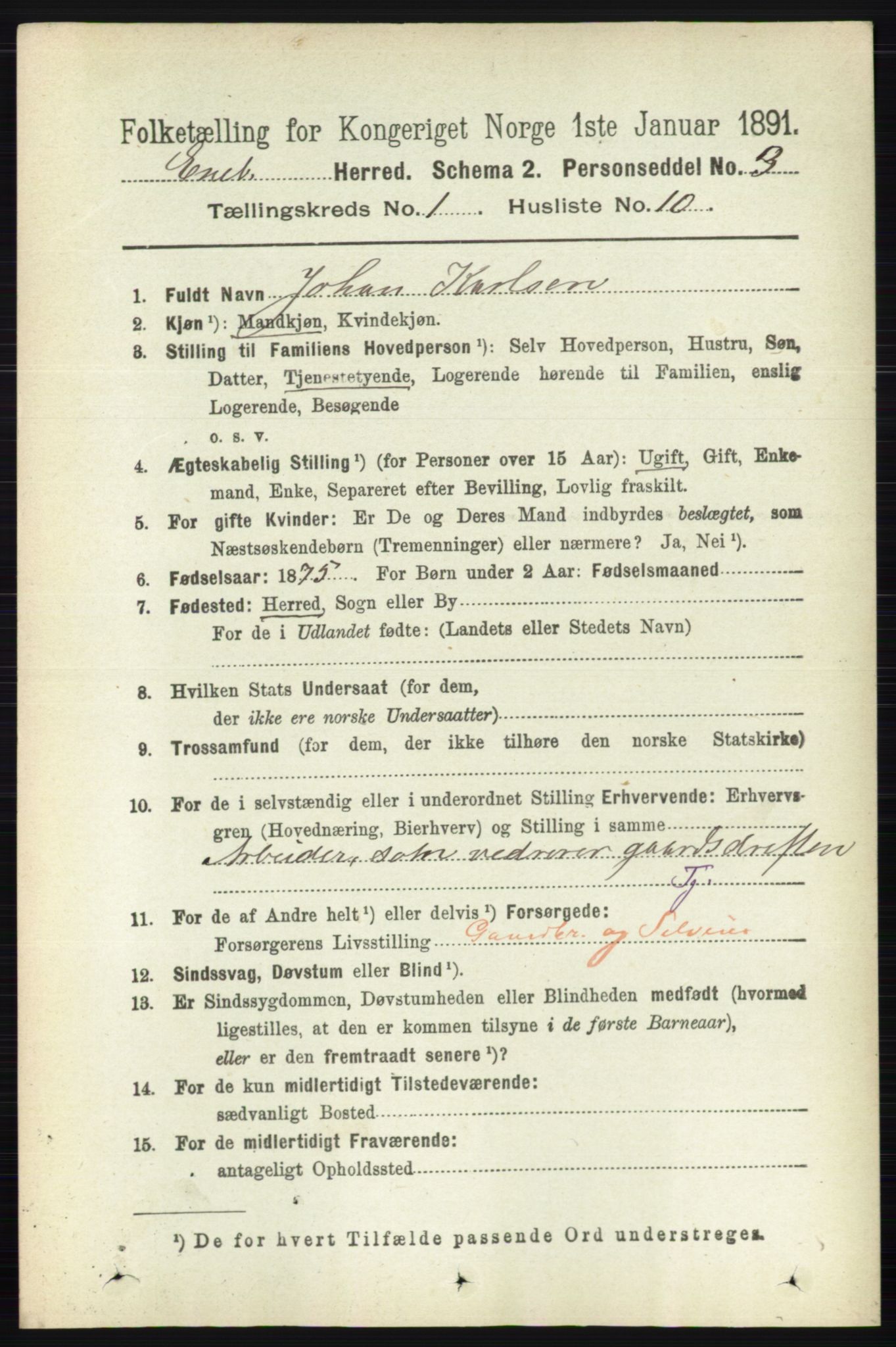 RA, 1891 census for 0229 Enebakk, 1891, p. 184