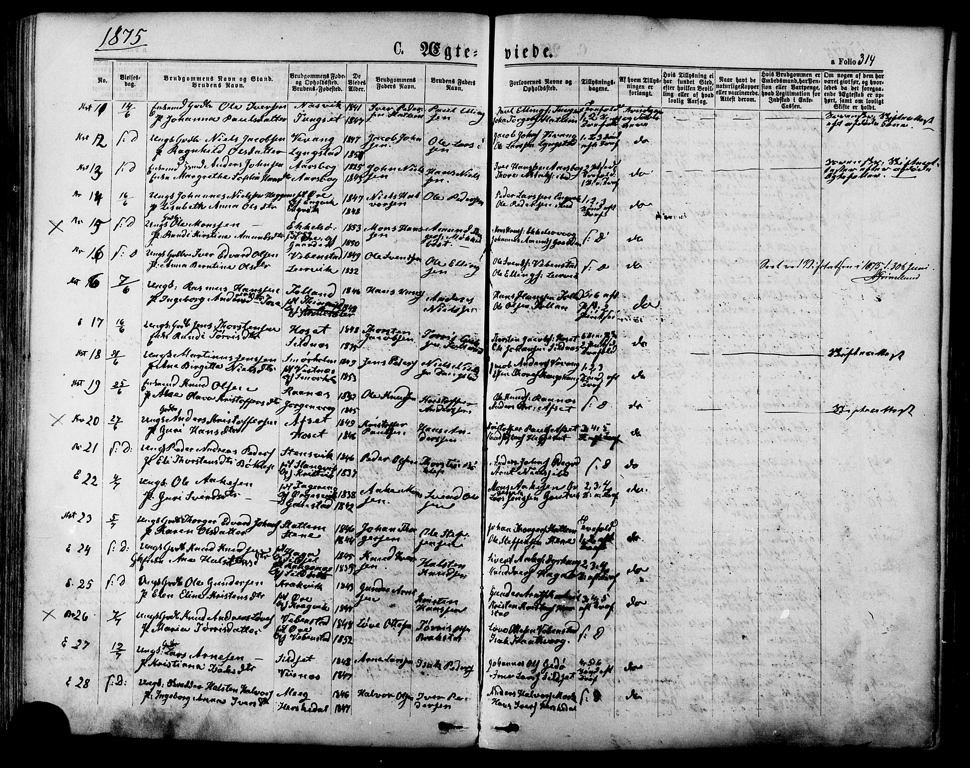 Ministerialprotokoller, klokkerbøker og fødselsregistre - Møre og Romsdal, SAT/A-1454/568/L0805: Parish register (official) no. 568A12 /1, 1869-1884, p. 314