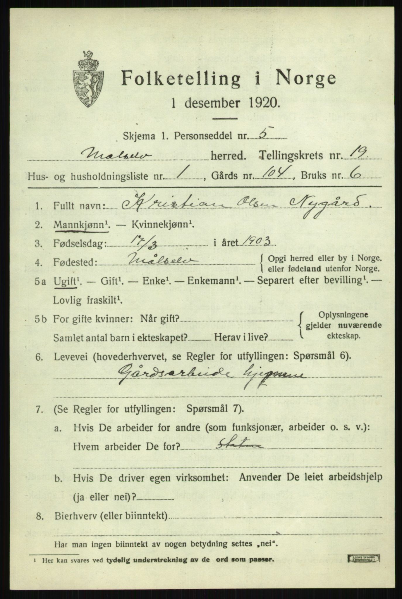 SATØ, 1920 census for Målselv, 1920, p. 9179