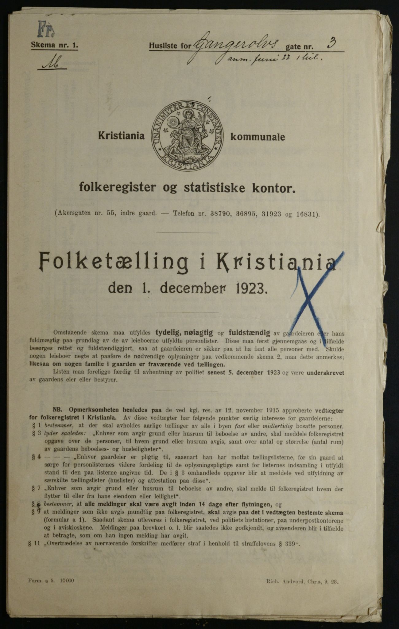 OBA, Municipal Census 1923 for Kristiania, 1923, p. 32319