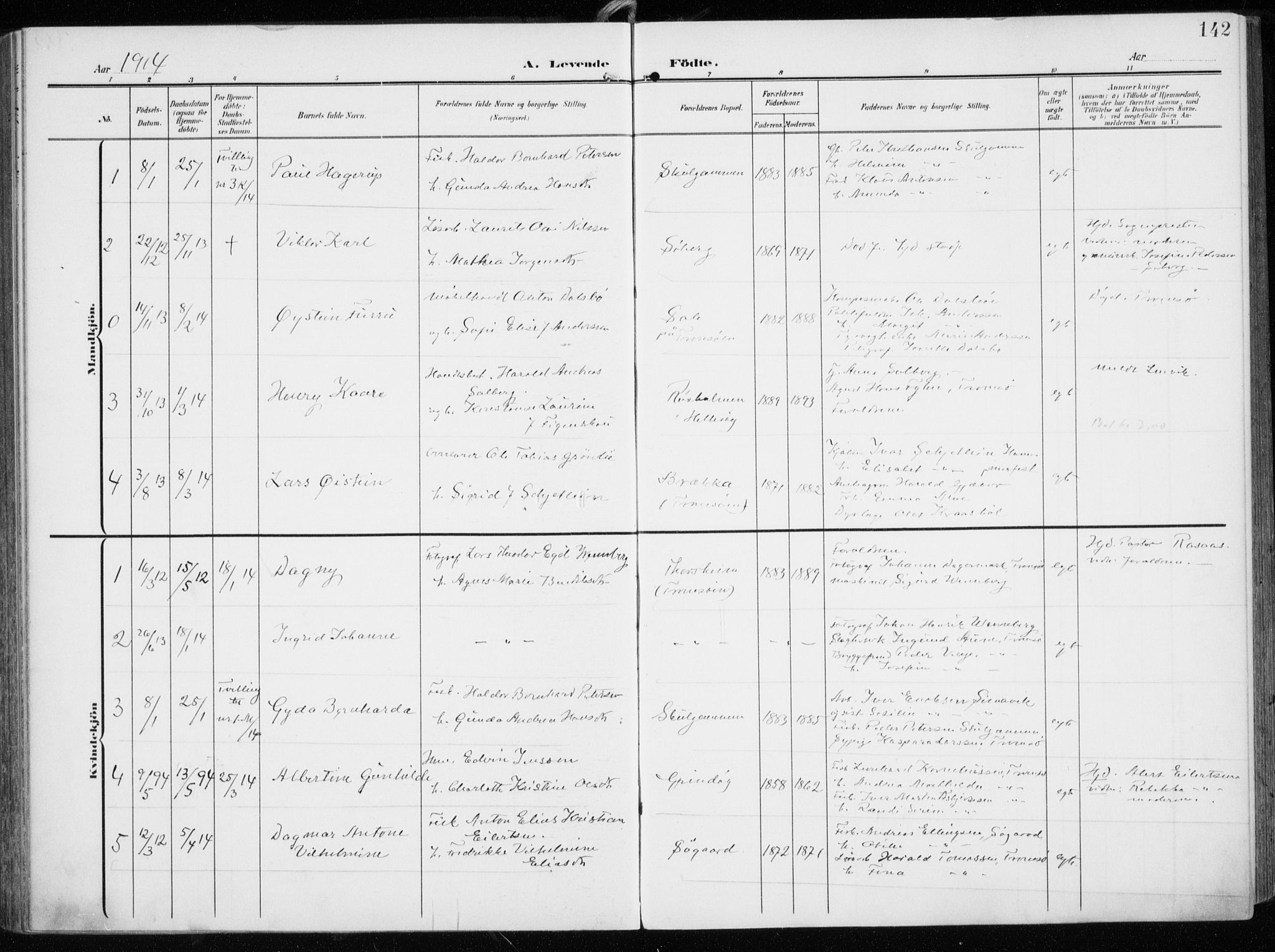 Tromsøysund sokneprestkontor, SATØ/S-1304/G/Ga/L0007kirke: Parish register (official) no. 7, 1907-1914, p. 142