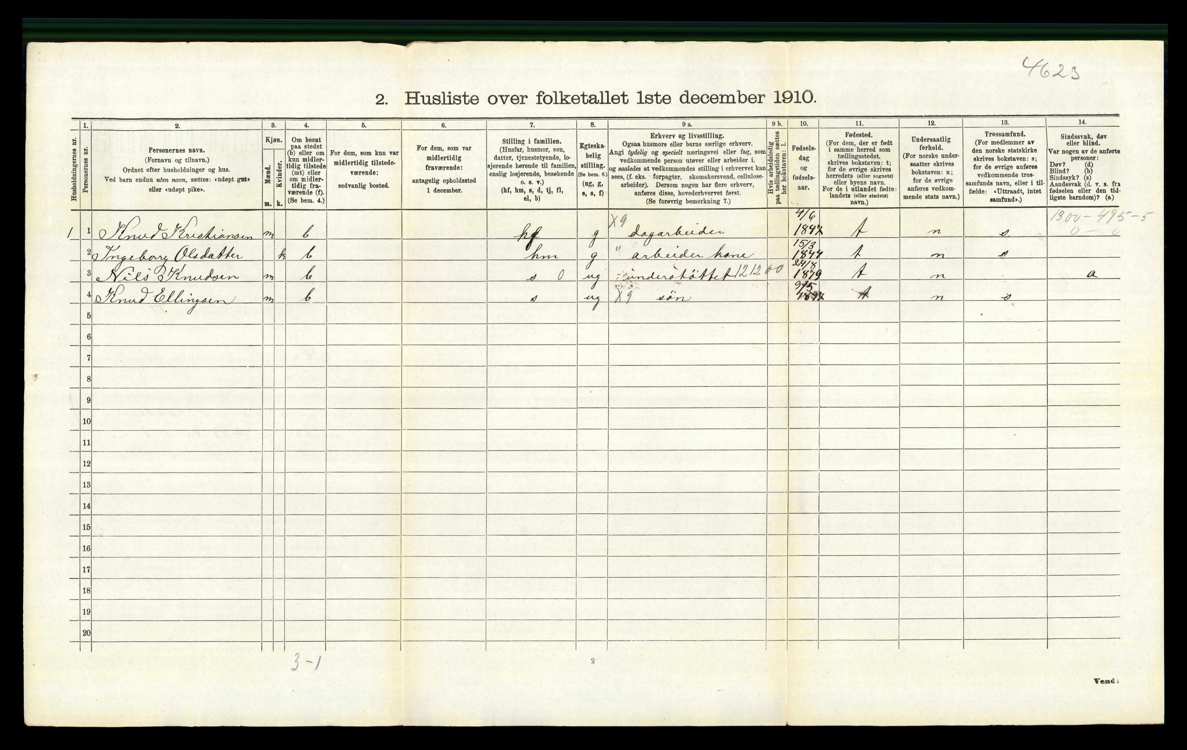 RA, 1910 census for Nes, 1910, p. 661