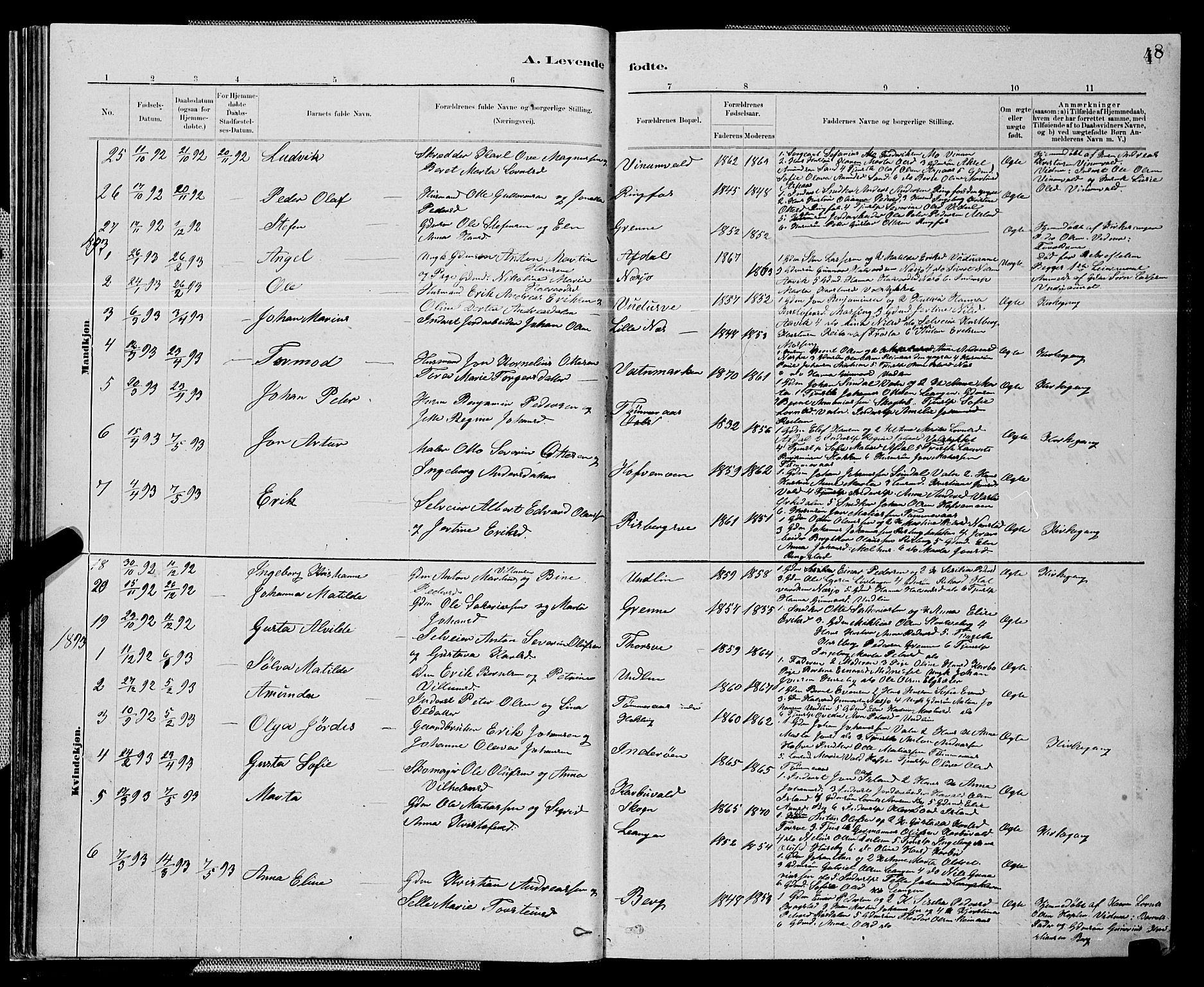 Ministerialprotokoller, klokkerbøker og fødselsregistre - Nord-Trøndelag, AV/SAT-A-1458/714/L0134: Parish register (copy) no. 714C03, 1878-1898, p. 48