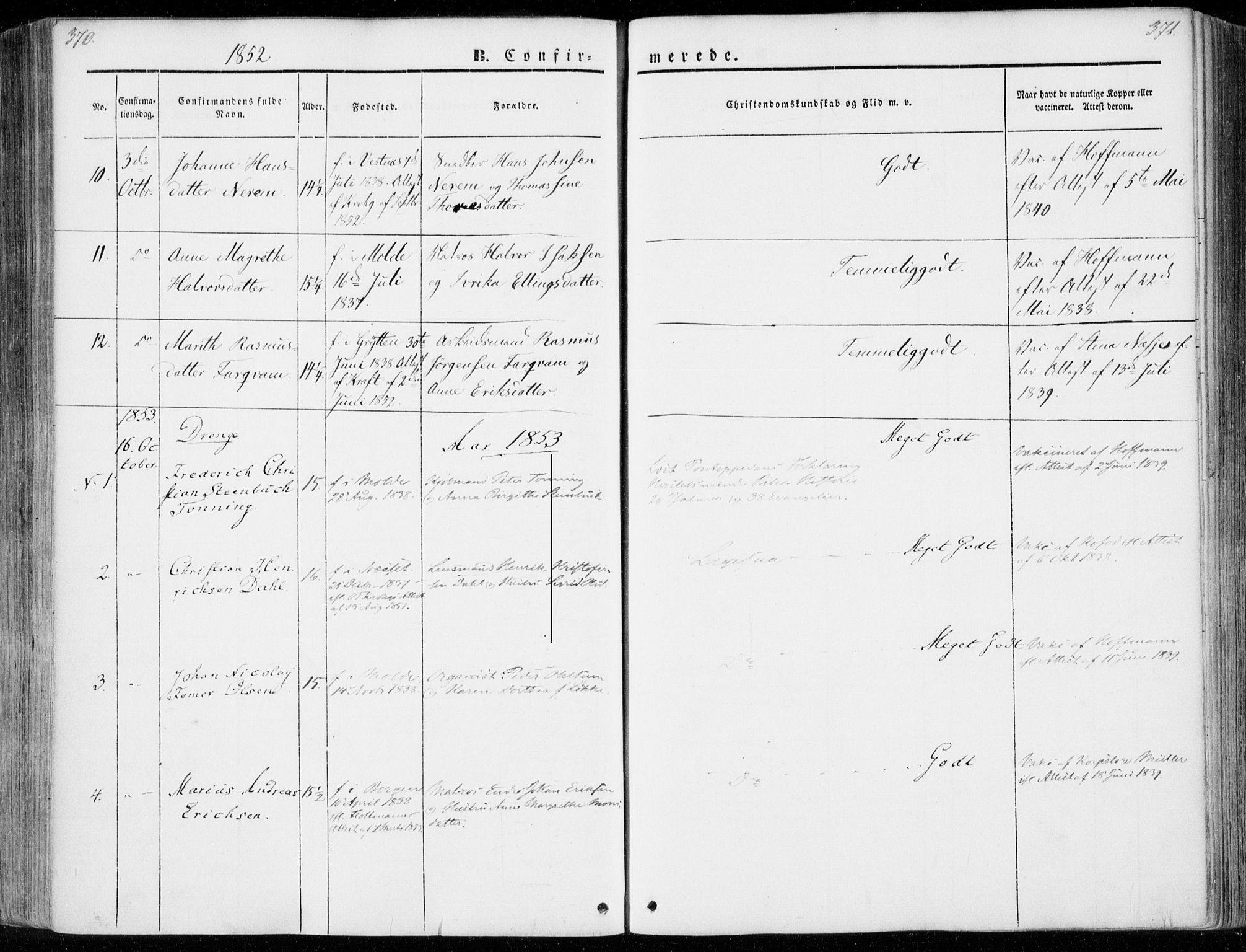 Ministerialprotokoller, klokkerbøker og fødselsregistre - Møre og Romsdal, SAT/A-1454/558/L0689: Parish register (official) no. 558A03, 1843-1872, p. 370-371