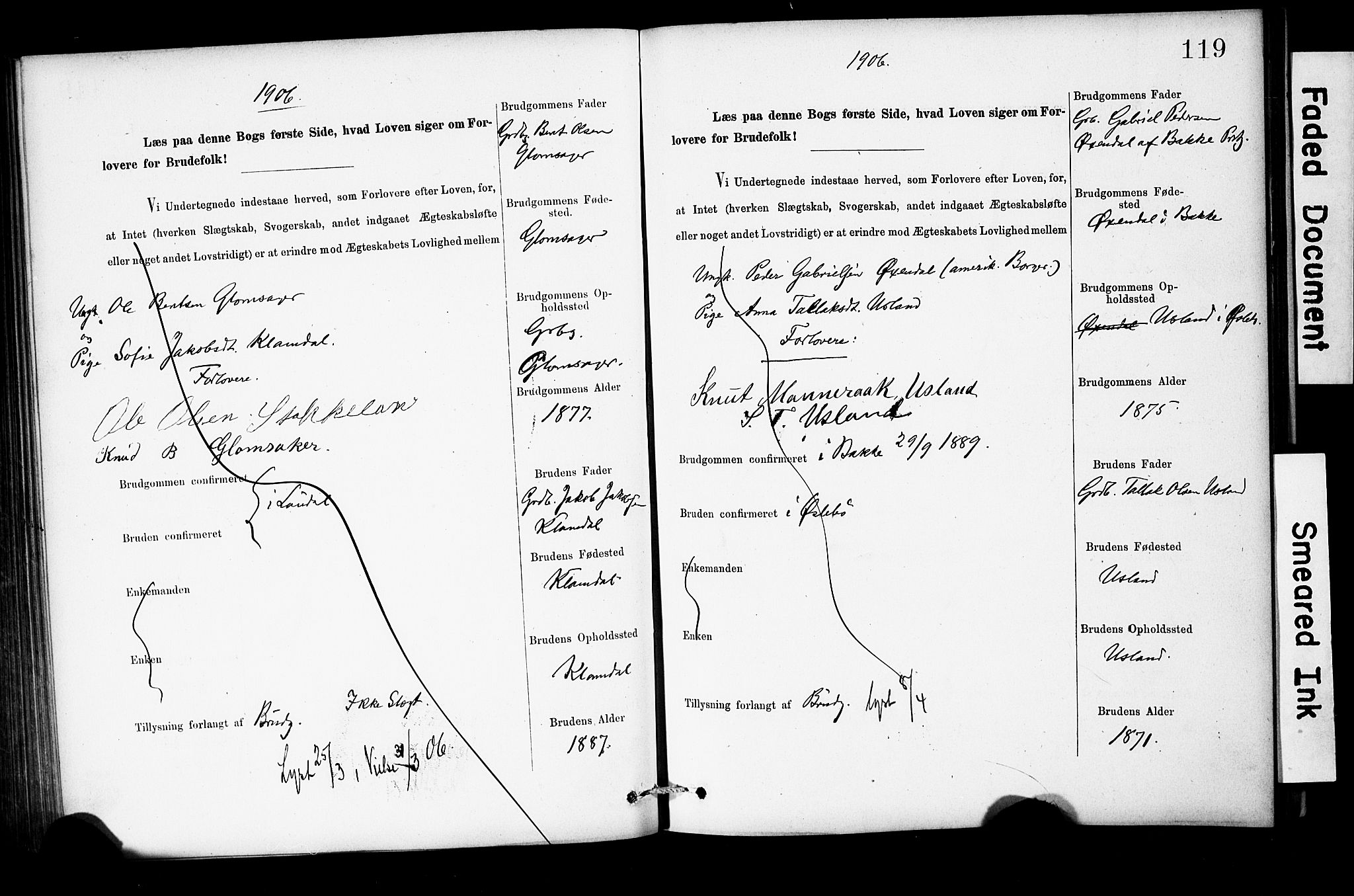Holum sokneprestkontor, SAK/1111-0022/F/Fe/L0004: Banns register no. II 5 4, 1890-1914, p. 119