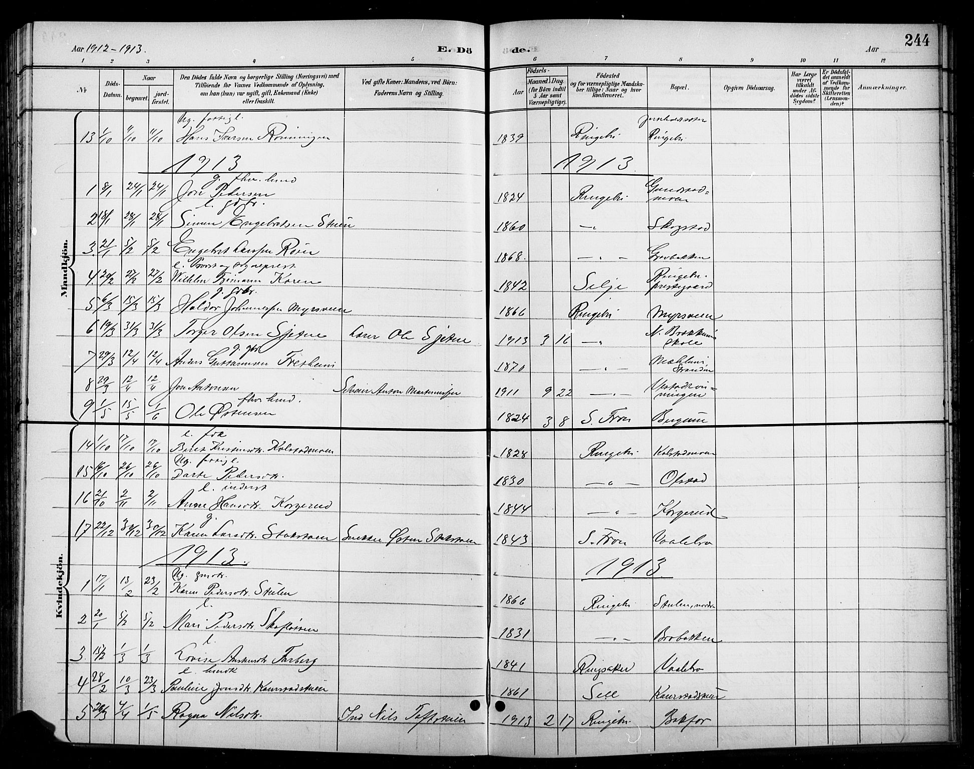 Ringebu prestekontor, SAH/PREST-082/H/Ha/Hab/L0009: Parish register (copy) no. 9, 1899-1921, p. 244