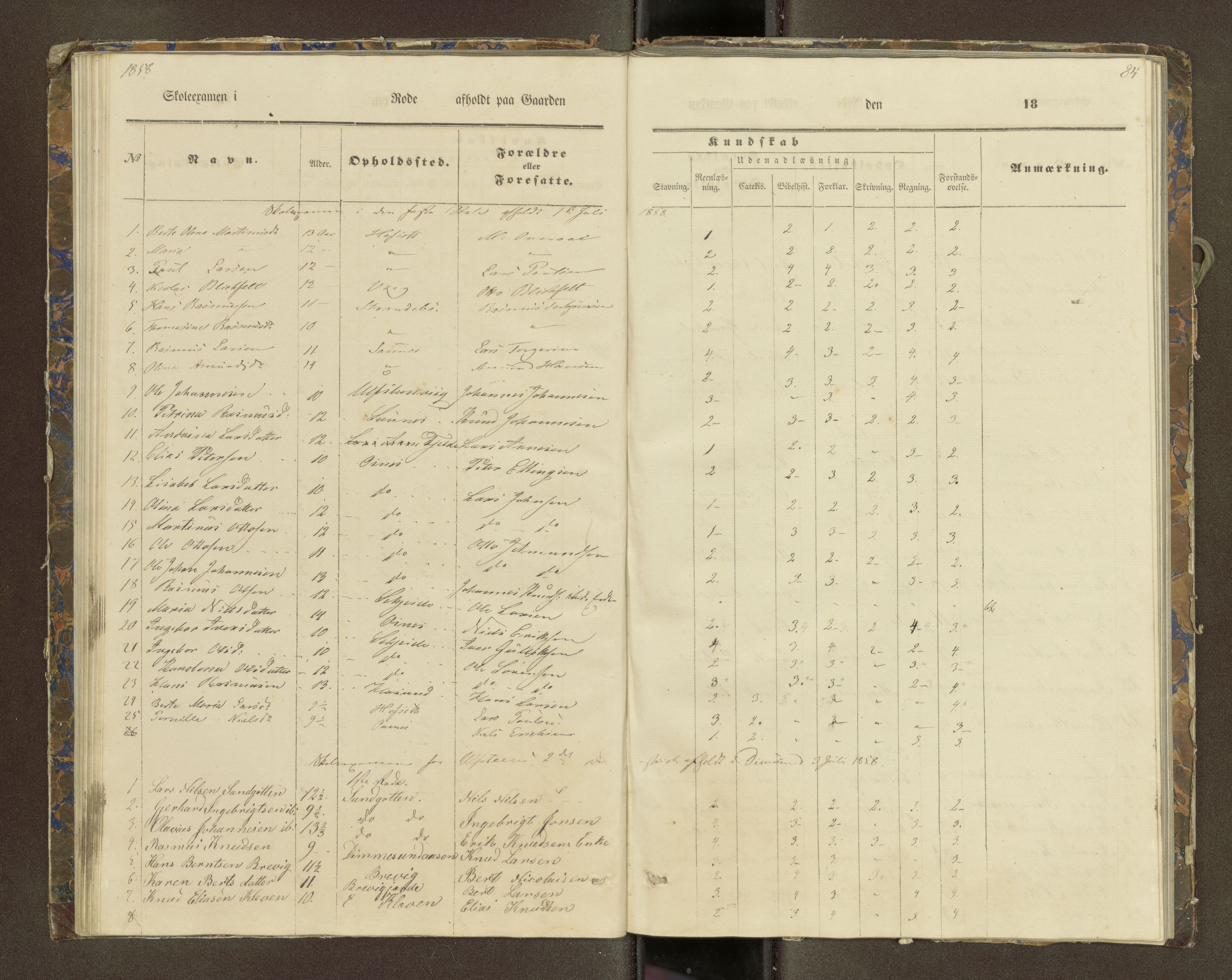 Ulstein sokneprestkontor, AV/SAT-A-1005/1/III/III2/III2f/L0001: Skoleeksamensprotokoll, 1850-1861, p. 84