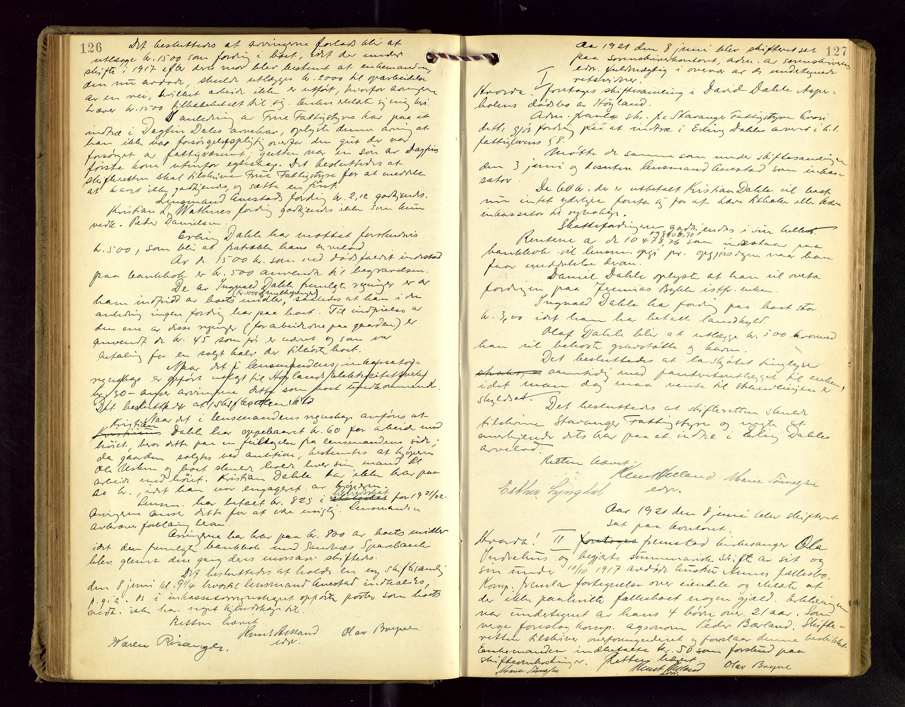 Jæren sorenskriveri, AV/SAST-A-100310/01/5/53/53BA/L0004: SKIFTEFORHANDLINGSPROTOKOLL, 1919-1925, p. 126-127