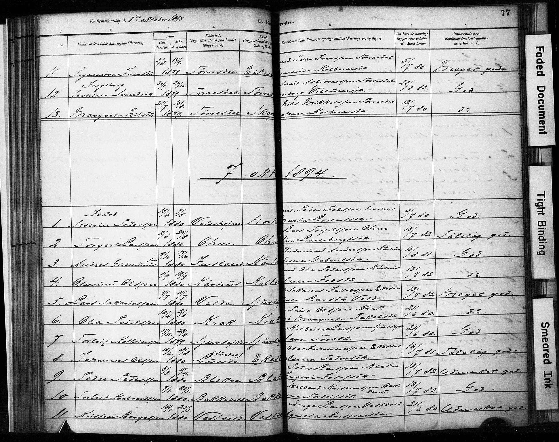 Skjold sokneprestkontor, AV/SAST-A-101847/H/Ha/Haa/L0009: Parish register (official) no. A 9, 1882-1898, p. 77