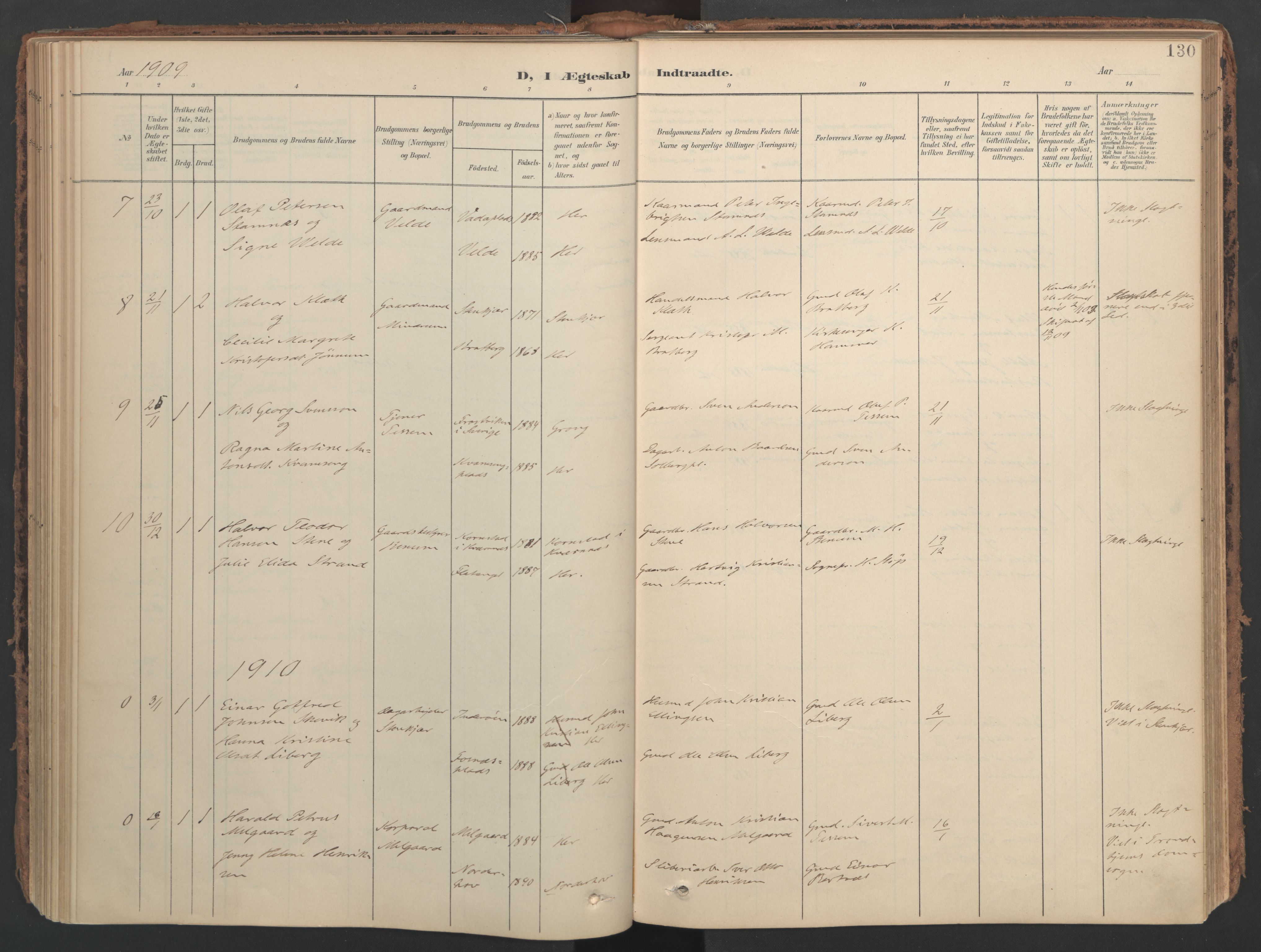 Ministerialprotokoller, klokkerbøker og fødselsregistre - Nord-Trøndelag, AV/SAT-A-1458/741/L0397: Parish register (official) no. 741A11, 1901-1911, p. 130