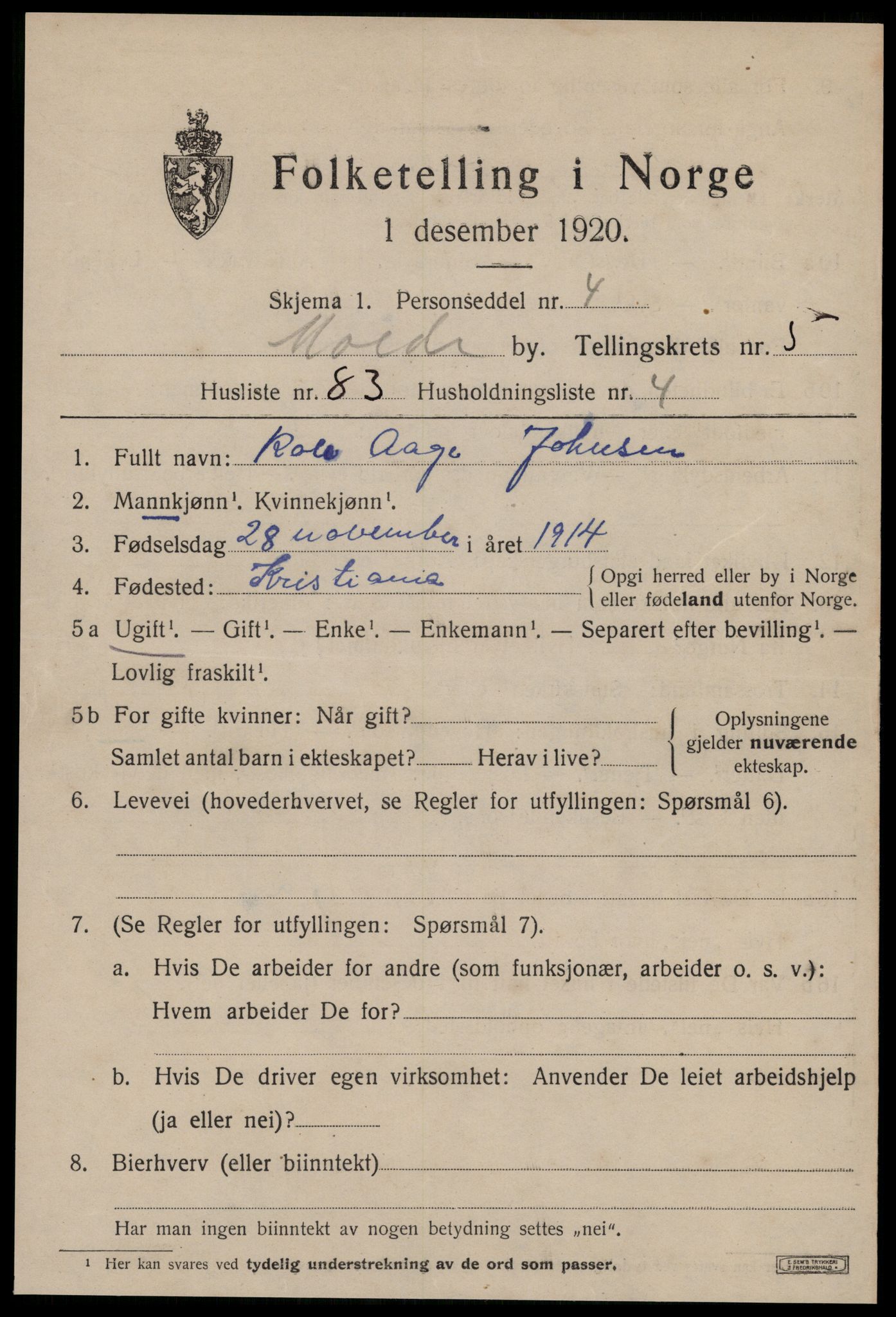 SAT, 1920 census for Molde, 1920, p. 8239