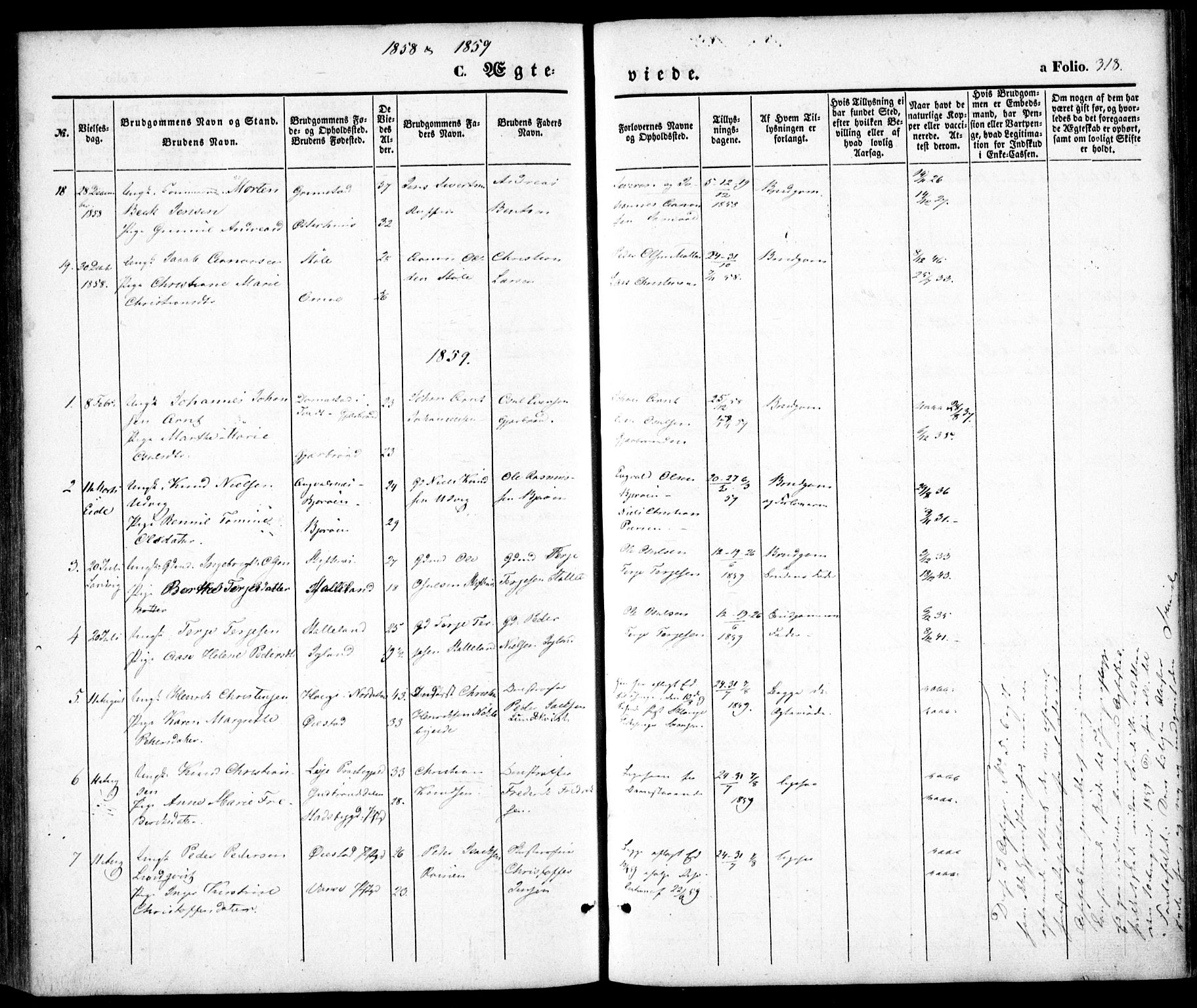 Hommedal sokneprestkontor, AV/SAK-1111-0023/F/Fa/Fab/L0004: Parish register (official) no. A 4, 1848-1860, p. 318