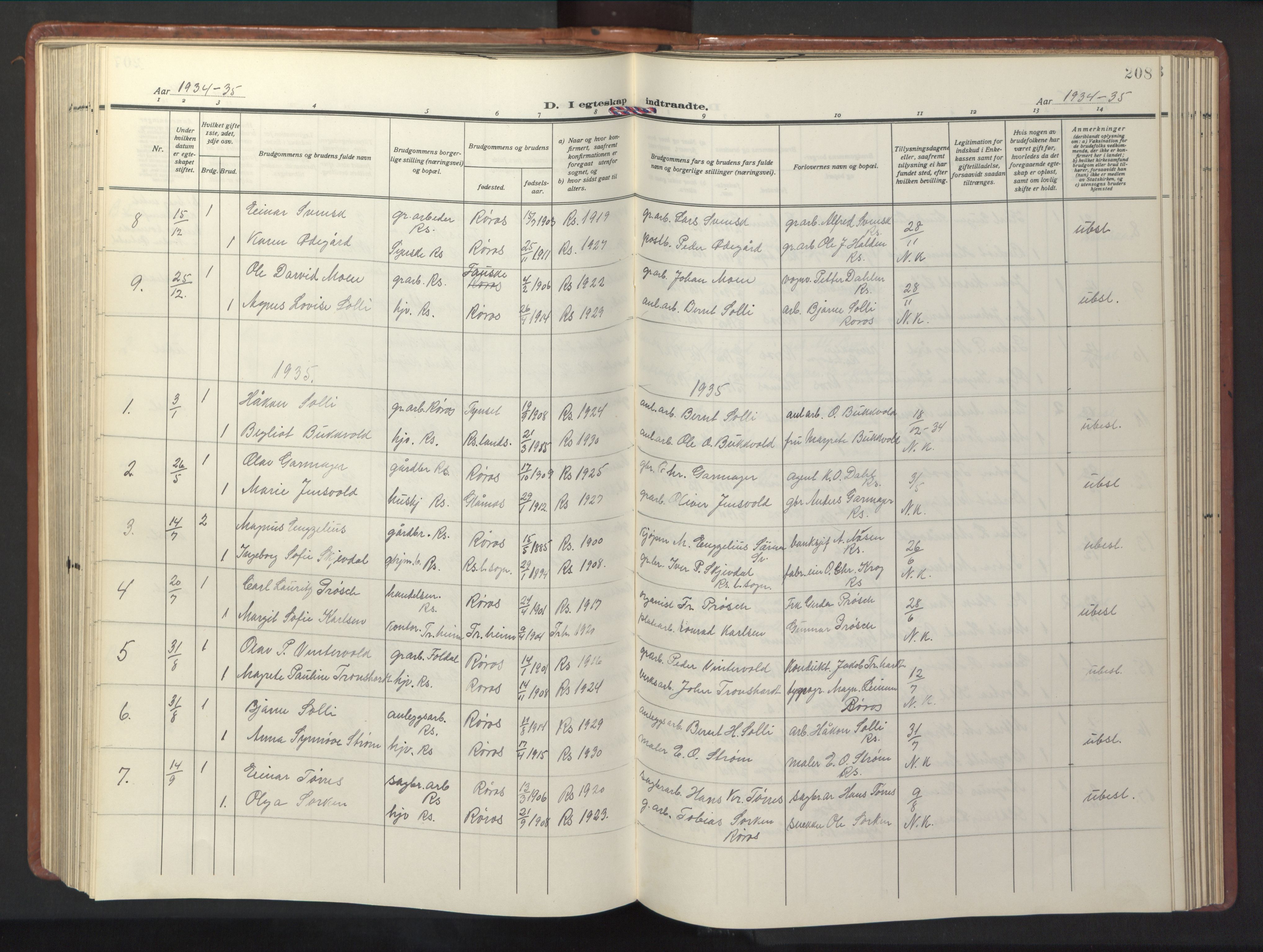 Ministerialprotokoller, klokkerbøker og fødselsregistre - Sør-Trøndelag, SAT/A-1456/681/L0943: Parish register (copy) no. 681C07, 1926-1954, p. 208
