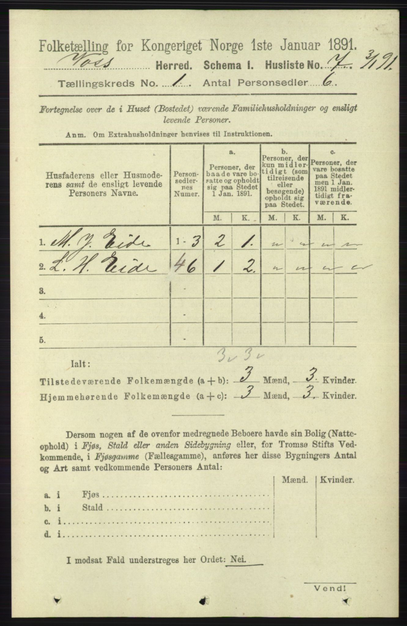 RA, 1891 census for 1235 Voss, 1891, p. 46