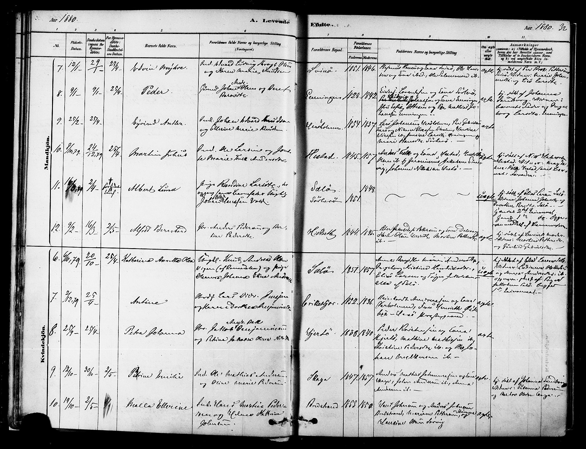 Ministerialprotokoller, klokkerbøker og fødselsregistre - Nordland, SAT/A-1459/834/L0507: Parish register (official) no. 834A05, 1878-1892, p. 32