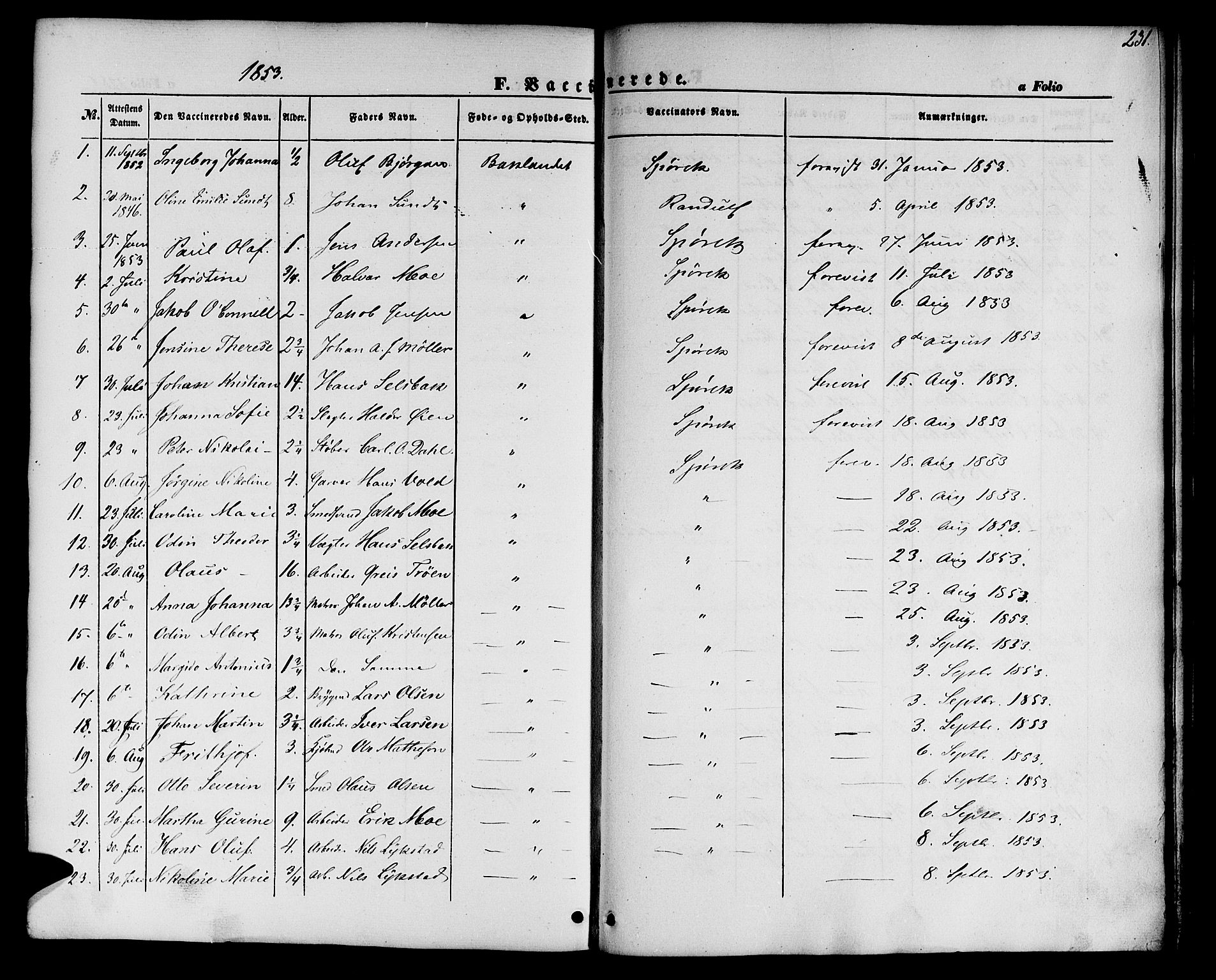 Ministerialprotokoller, klokkerbøker og fødselsregistre - Sør-Trøndelag, SAT/A-1456/604/L0184: Parish register (official) no. 604A05, 1851-1860, p. 231