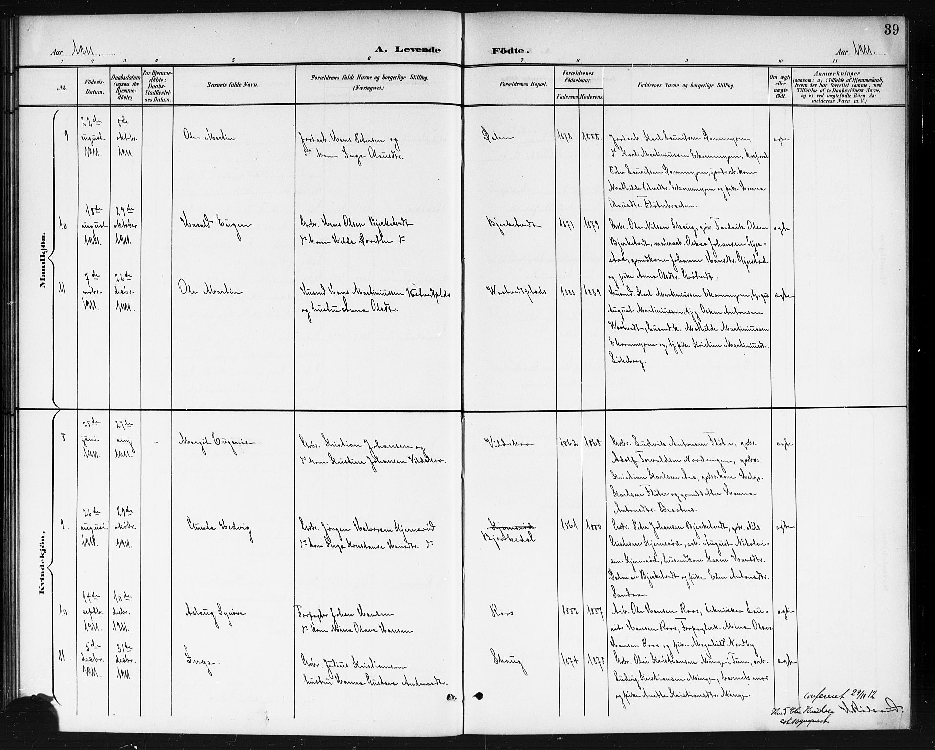 Våler prestekontor Kirkebøker, AV/SAO-A-11083/G/Gb/L0001: Parish register (copy) no. II 1, 1901-1916, p. 39