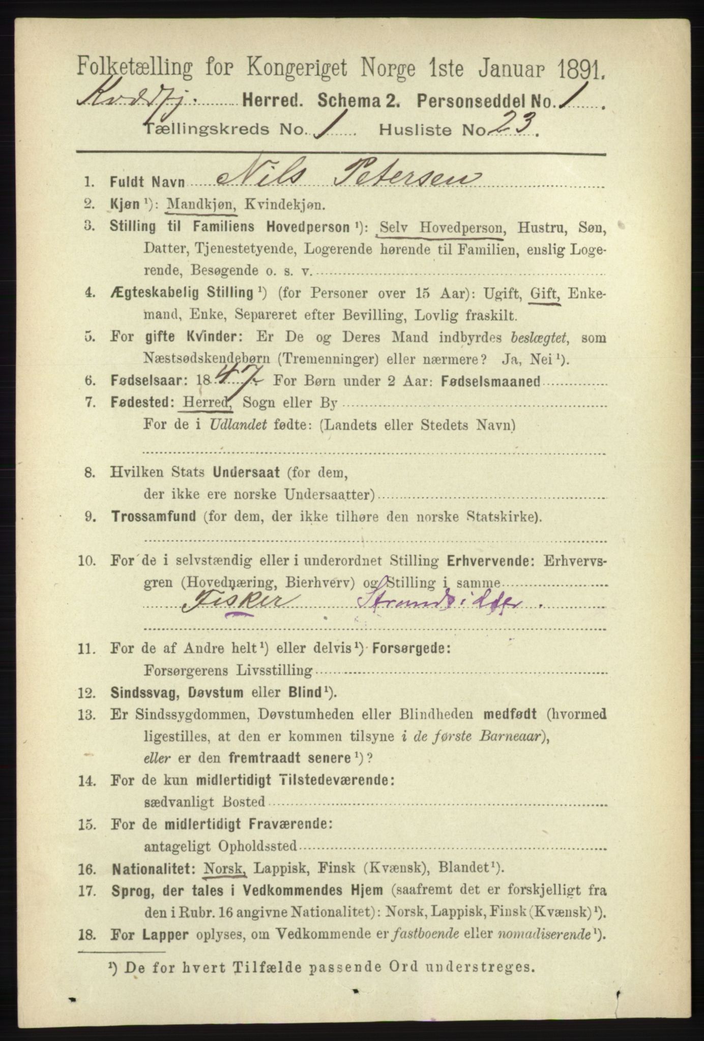 RA, 1891 census for 1911 Kvæfjord, 1891, p. 244