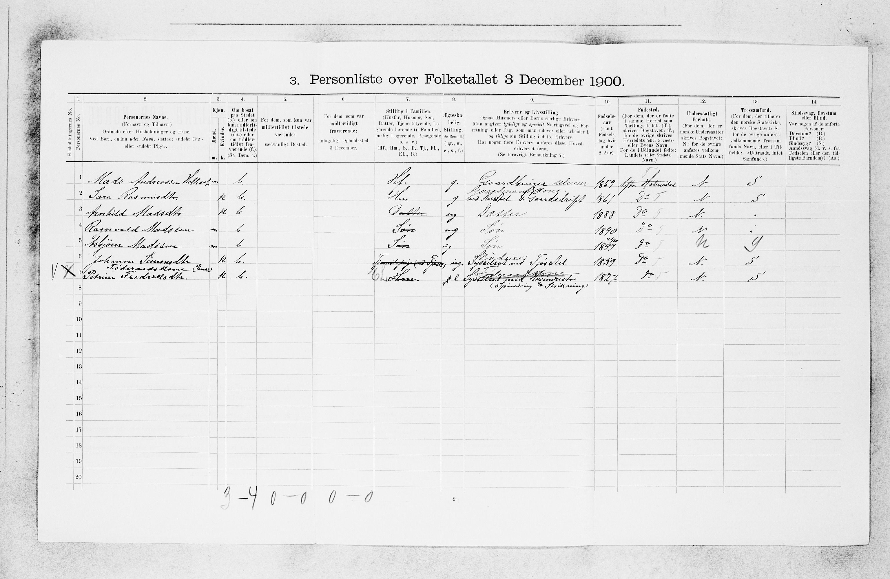 SAB, 1900 census for Ytre Holmedal, 1900, p. 217