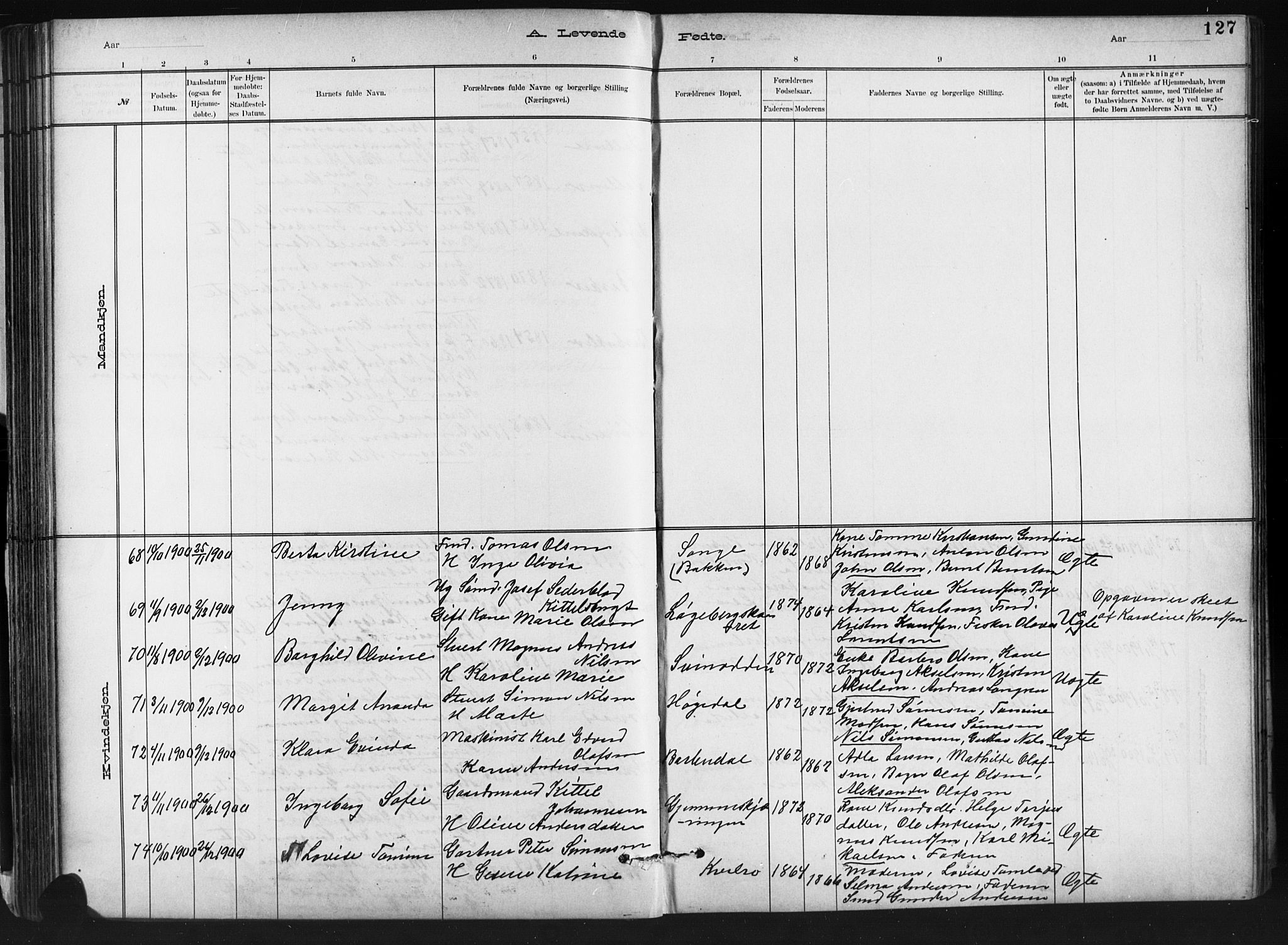 Barbu sokneprestkontor, AV/SAK-1111-0003/F/Fb/L0002: Parish register (copy) no. B 2, 1890-1922, p. 127