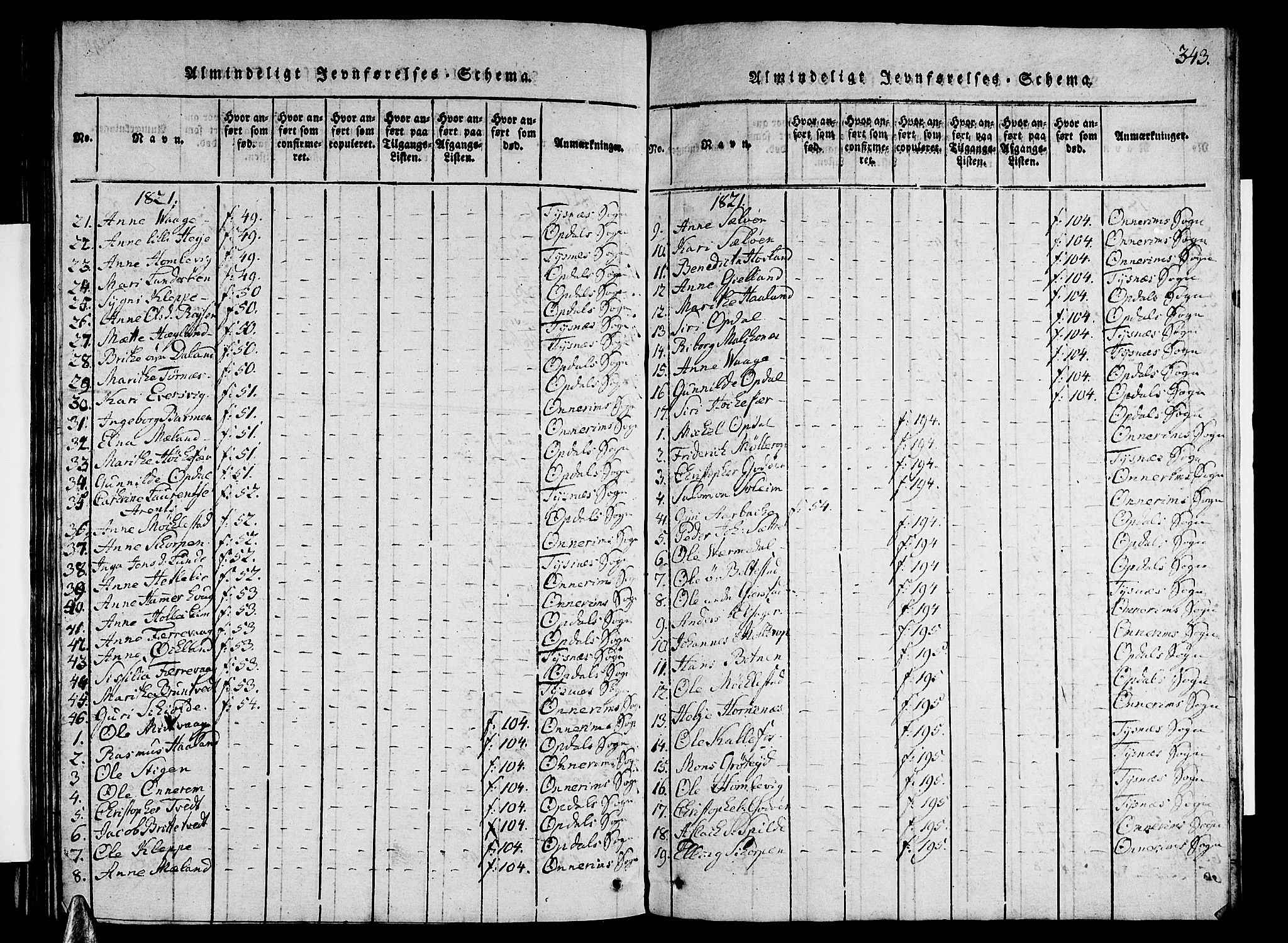 Tysnes sokneprestembete, AV/SAB-A-78601/H/Hab: Parish register (copy) no. A 1, 1816-1828, p. 343