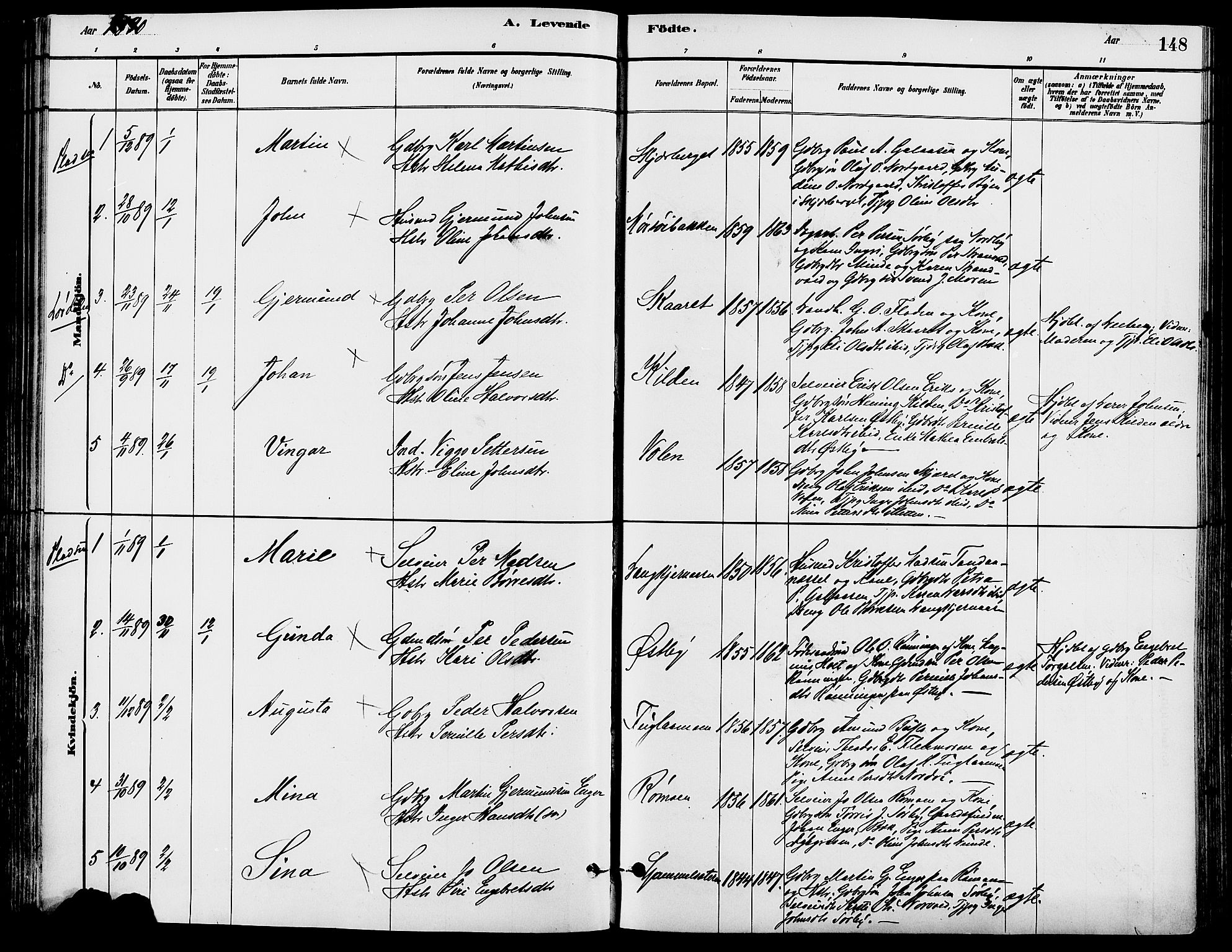Trysil prestekontor, SAH/PREST-046/H/Ha/Haa/L0008: Parish register (official) no. 8, 1881-1897, p. 148