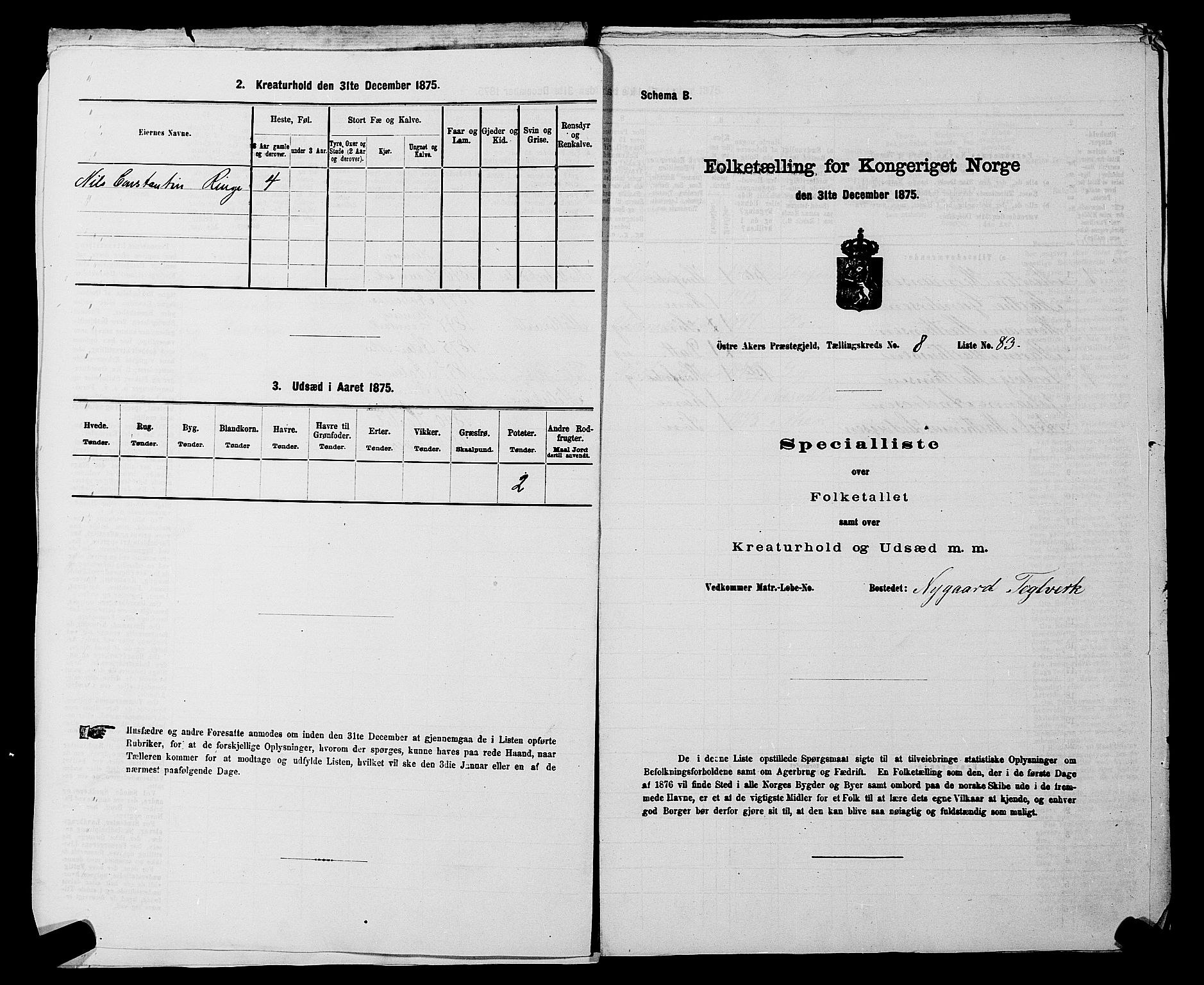 RA, 1875 census for 0218bP Østre Aker, 1875, p. 2960