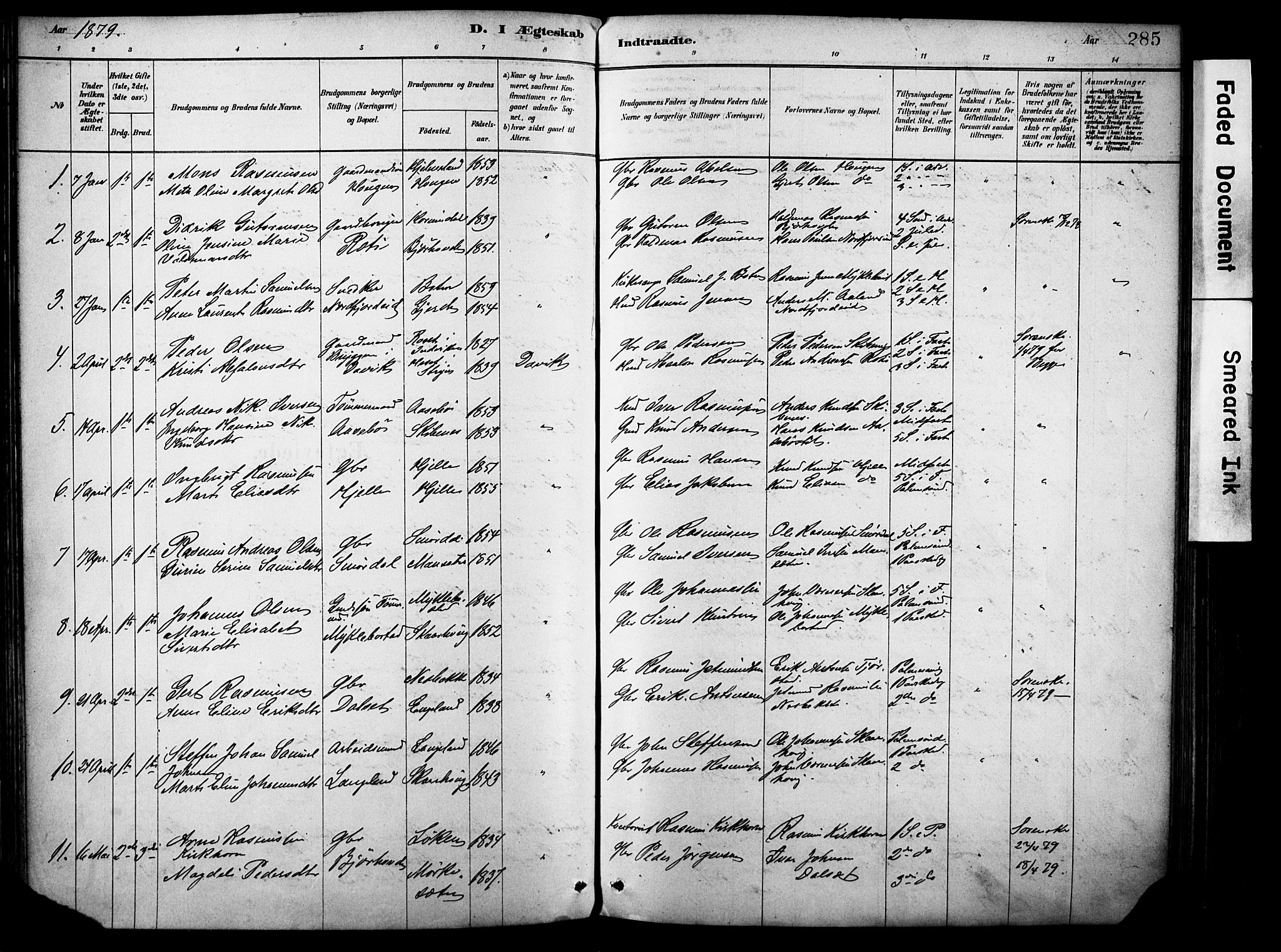 Eid sokneprestembete, AV/SAB-A-82301/H/Haa/Haab/L0001: Parish register (official) no. B 1, 1879-1906, p. 285