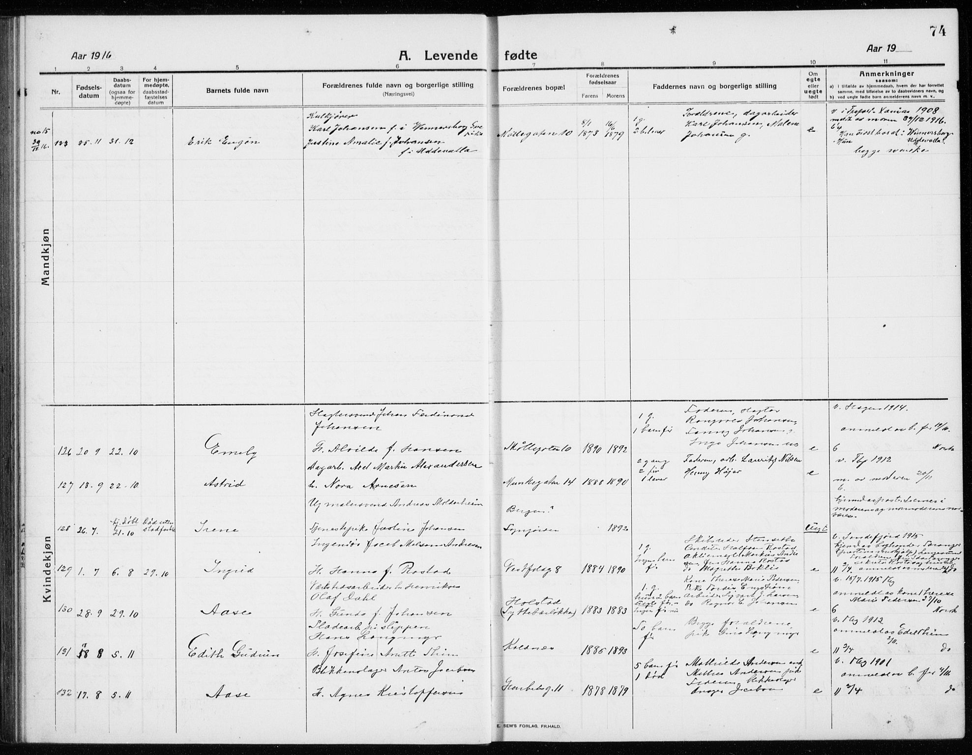 Tønsberg kirkebøker, AV/SAKO-A-330/G/Ga/L0009: Parish register (copy) no. 9, 1913-1920, p. 74