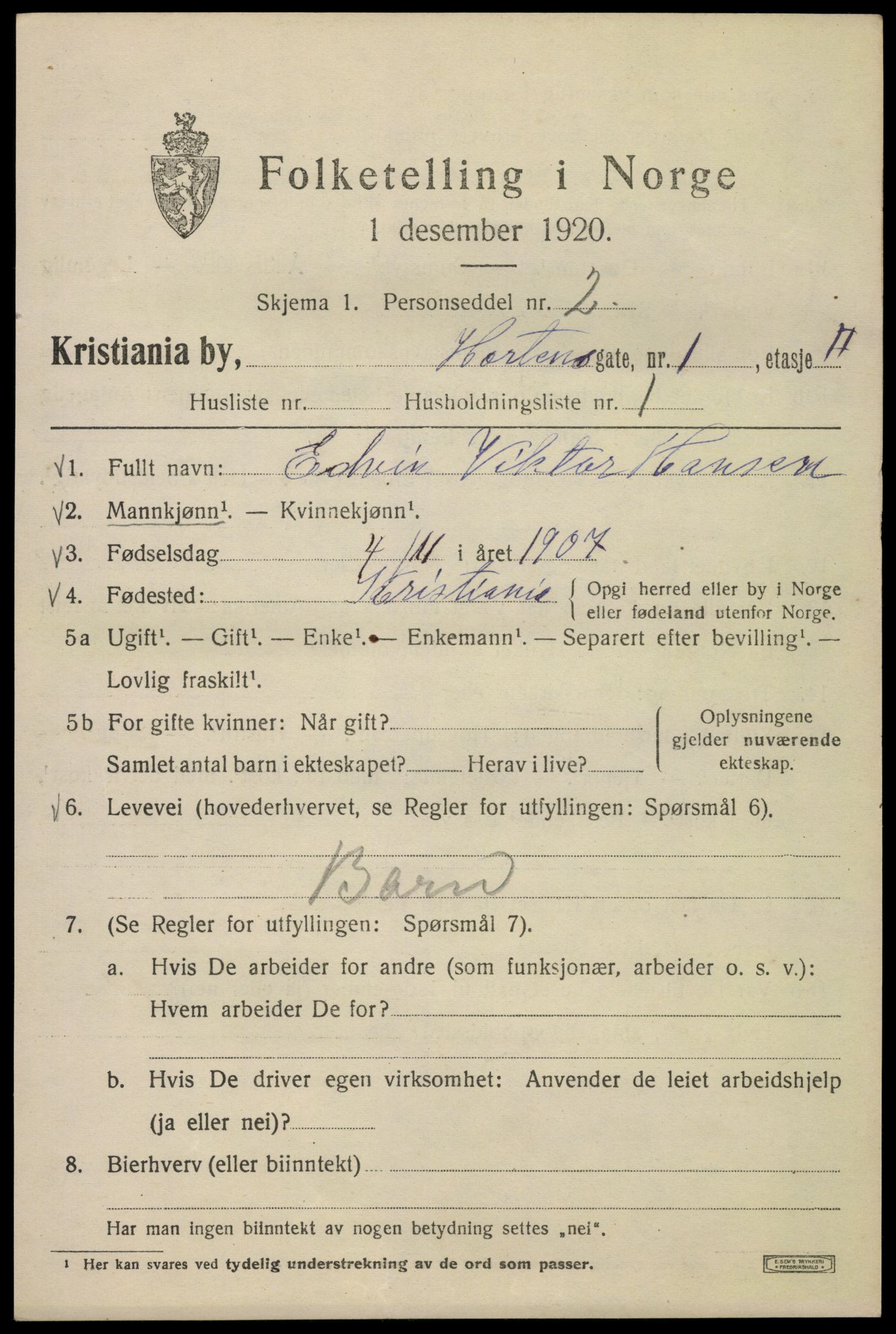 SAO, 1920 census for Kristiania, 1920, p. 298939