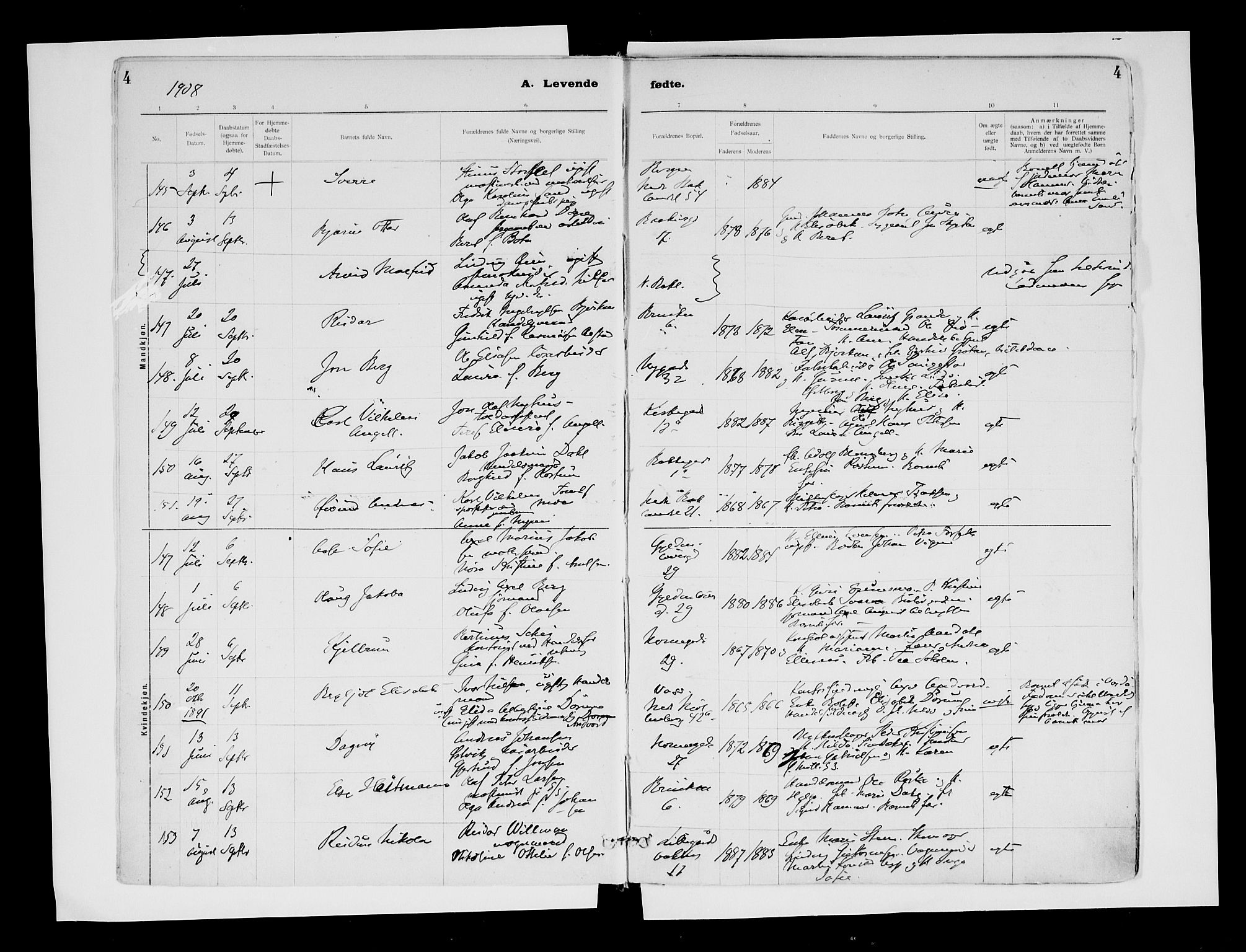 Ministerialprotokoller, klokkerbøker og fødselsregistre - Sør-Trøndelag, AV/SAT-A-1456/604/L0203: Parish register (official) no. 604A23, 1908-1916, p. 4