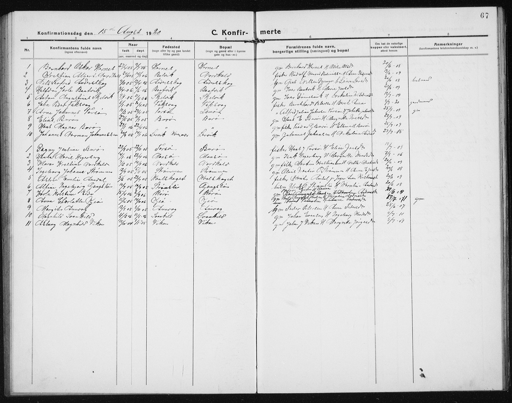 Ministerialprotokoller, klokkerbøker og fødselsregistre - Sør-Trøndelag, SAT/A-1456/635/L0554: Parish register (copy) no. 635C02, 1919-1942, p. 67