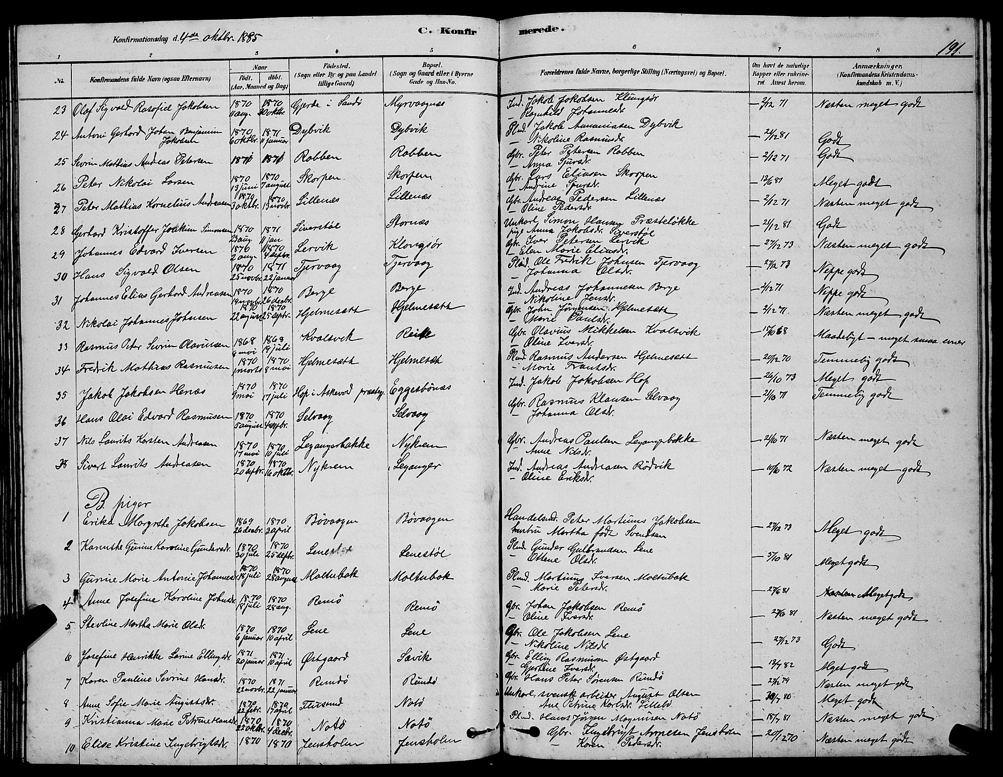 Ministerialprotokoller, klokkerbøker og fødselsregistre - Møre og Romsdal, SAT/A-1454/507/L0081: Parish register (copy) no. 507C04, 1878-1898, p. 191