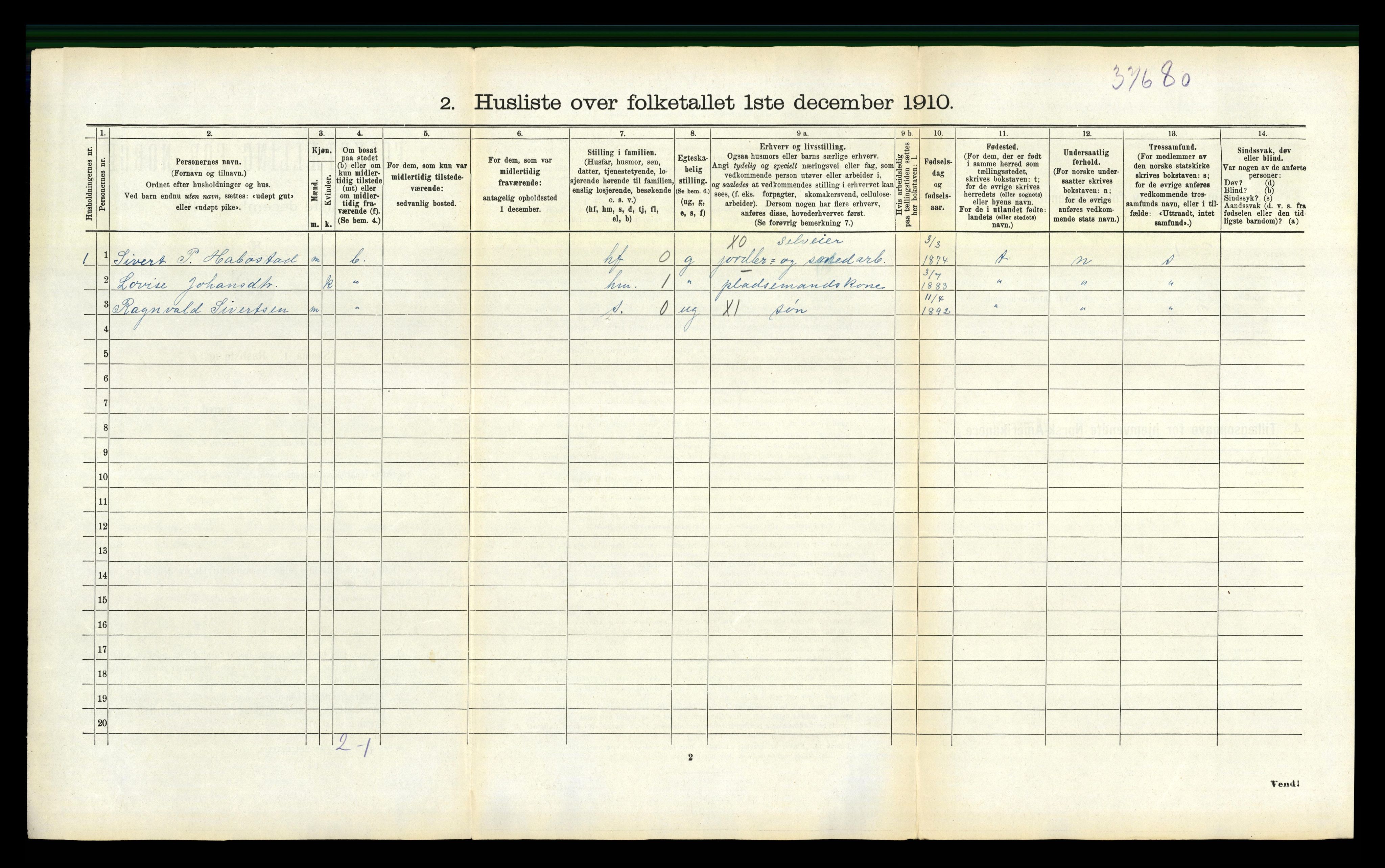 RA, 1910 census for Stranda, 1910, p. 323