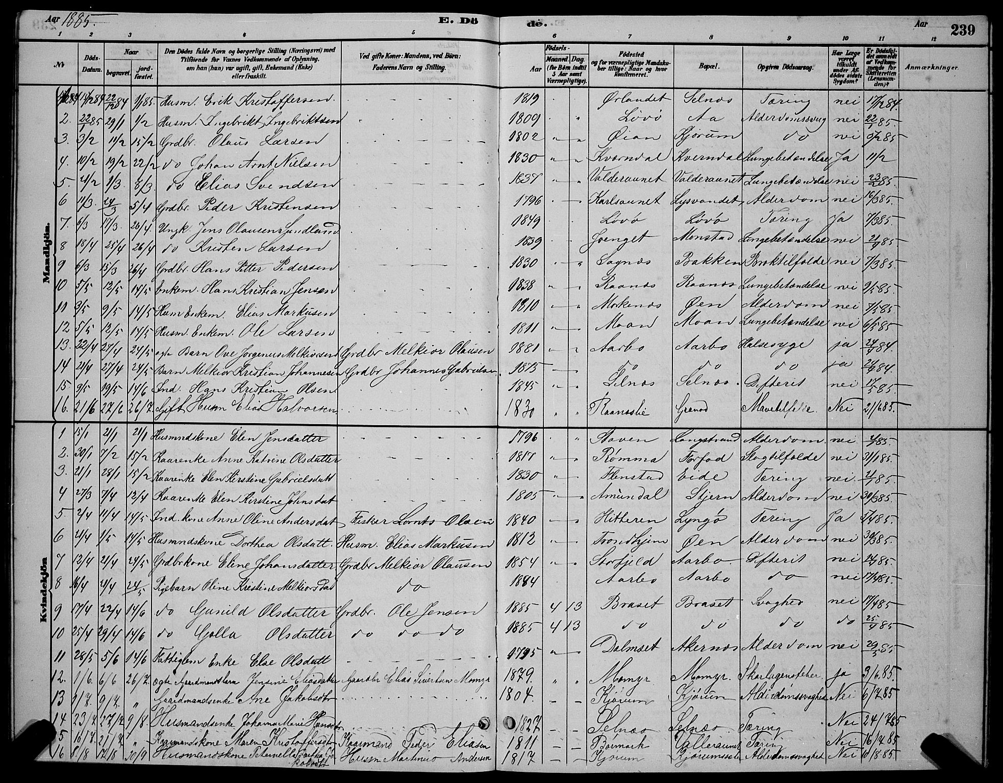 Ministerialprotokoller, klokkerbøker og fødselsregistre - Sør-Trøndelag, AV/SAT-A-1456/655/L0687: Parish register (copy) no. 655C03, 1880-1898, p. 239