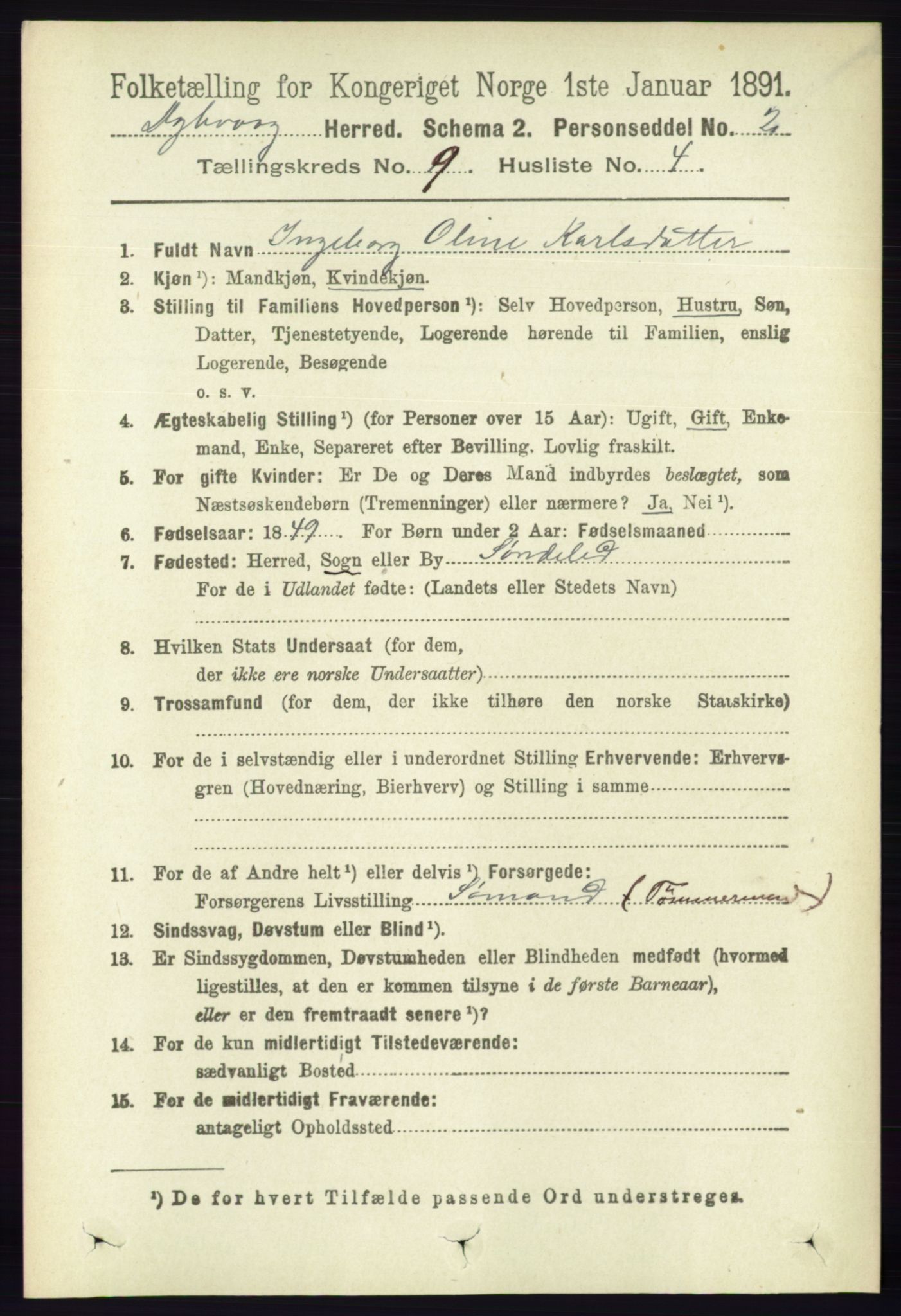 RA, 1891 census for 0915 Dypvåg, 1891, p. 3300
