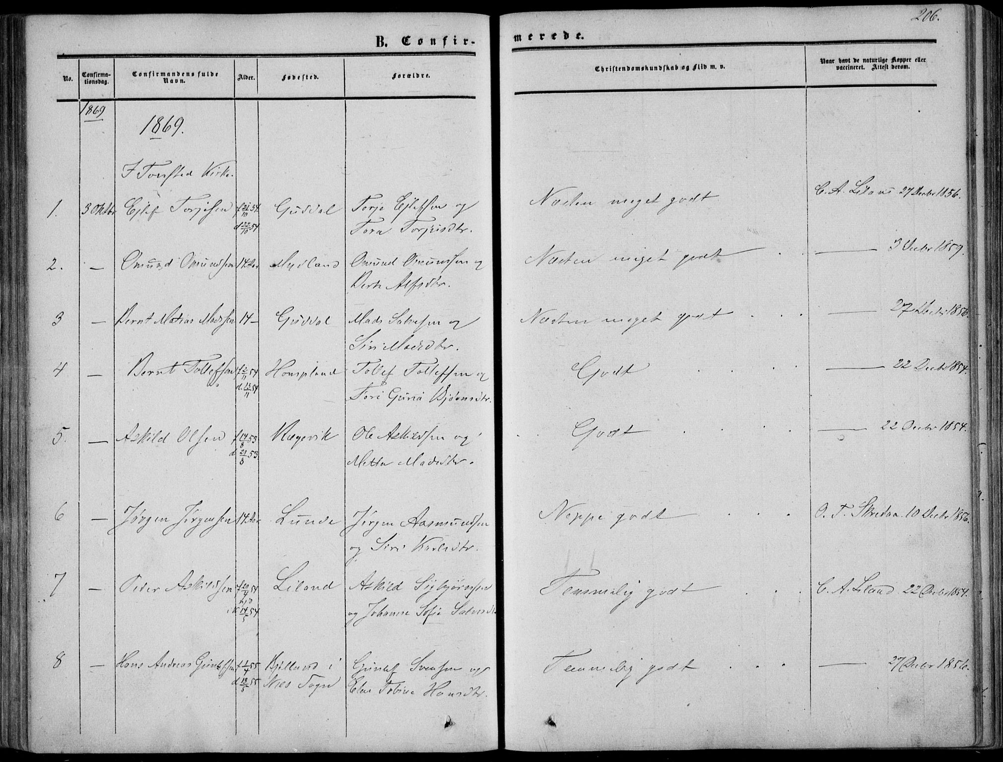 Sirdal sokneprestkontor, SAK/1111-0036/F/Fa/Fab/L0002: Parish register (official) no. A 2, 1855-1874, p. 206