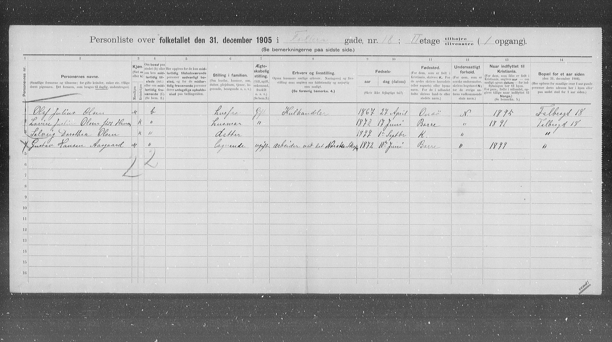 OBA, Municipal Census 1905 for Kristiania, 1905, p. 12060