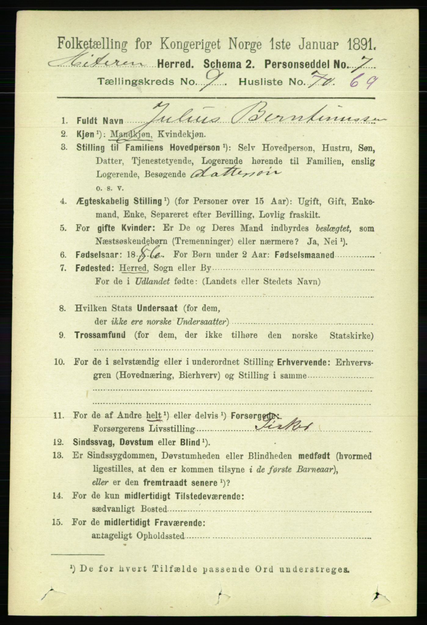 RA, 1891 census for 1617 Hitra, 1891, p. 2208