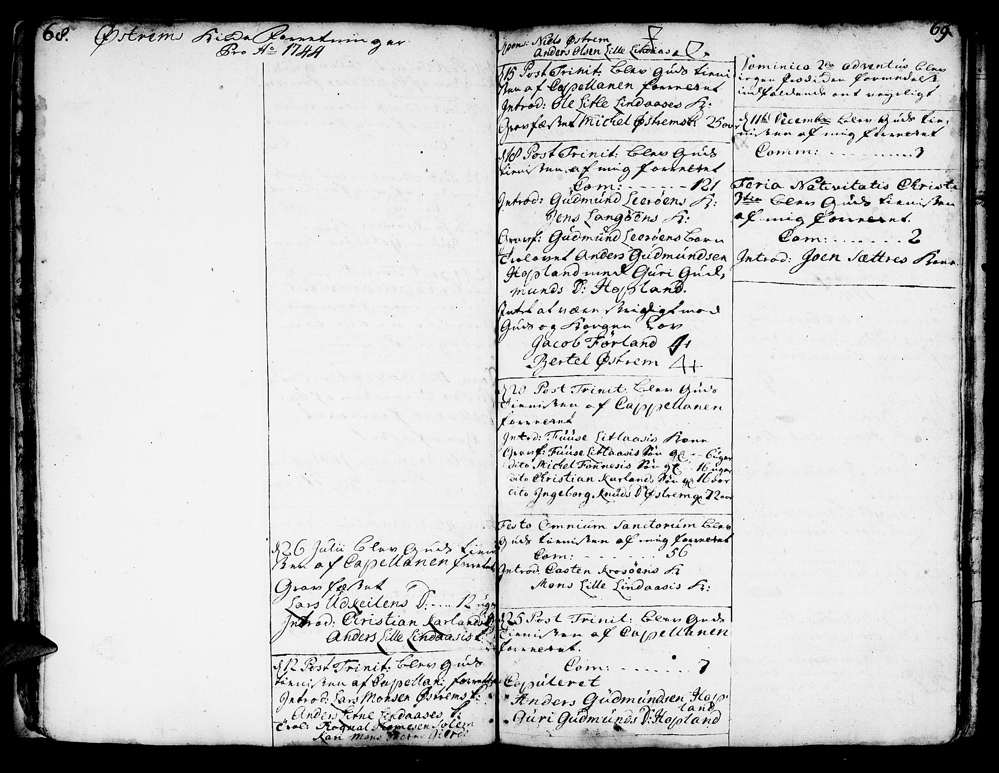 Lindås Sokneprestembete, SAB/A-76701/H/Haa: Parish register (official) no. A 2, 1740-1748, p. 68-69