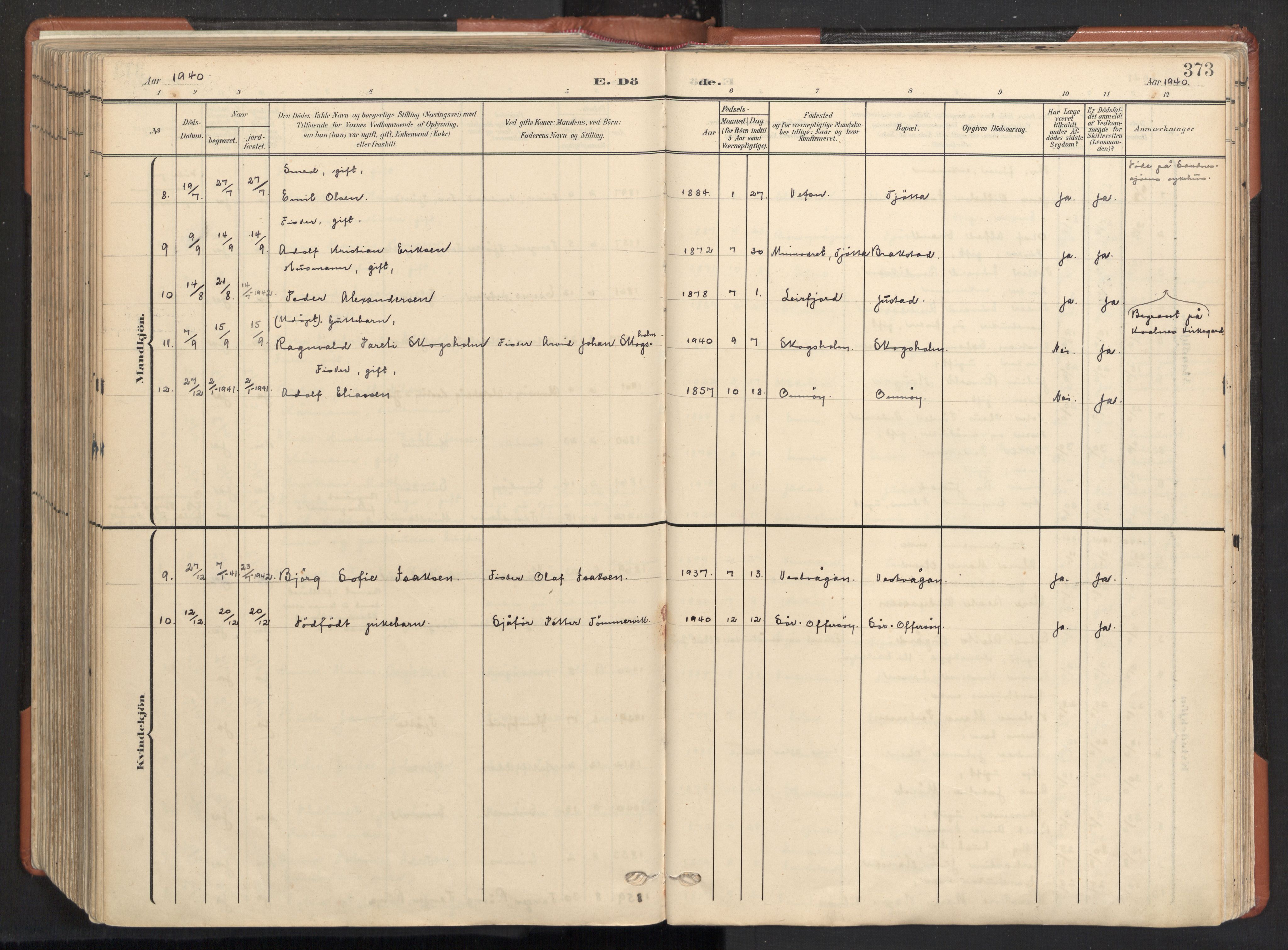 Ministerialprotokoller, klokkerbøker og fødselsregistre - Nordland, AV/SAT-A-1459/817/L0265: Parish register (official) no. 817A05, 1908-1944, p. 373